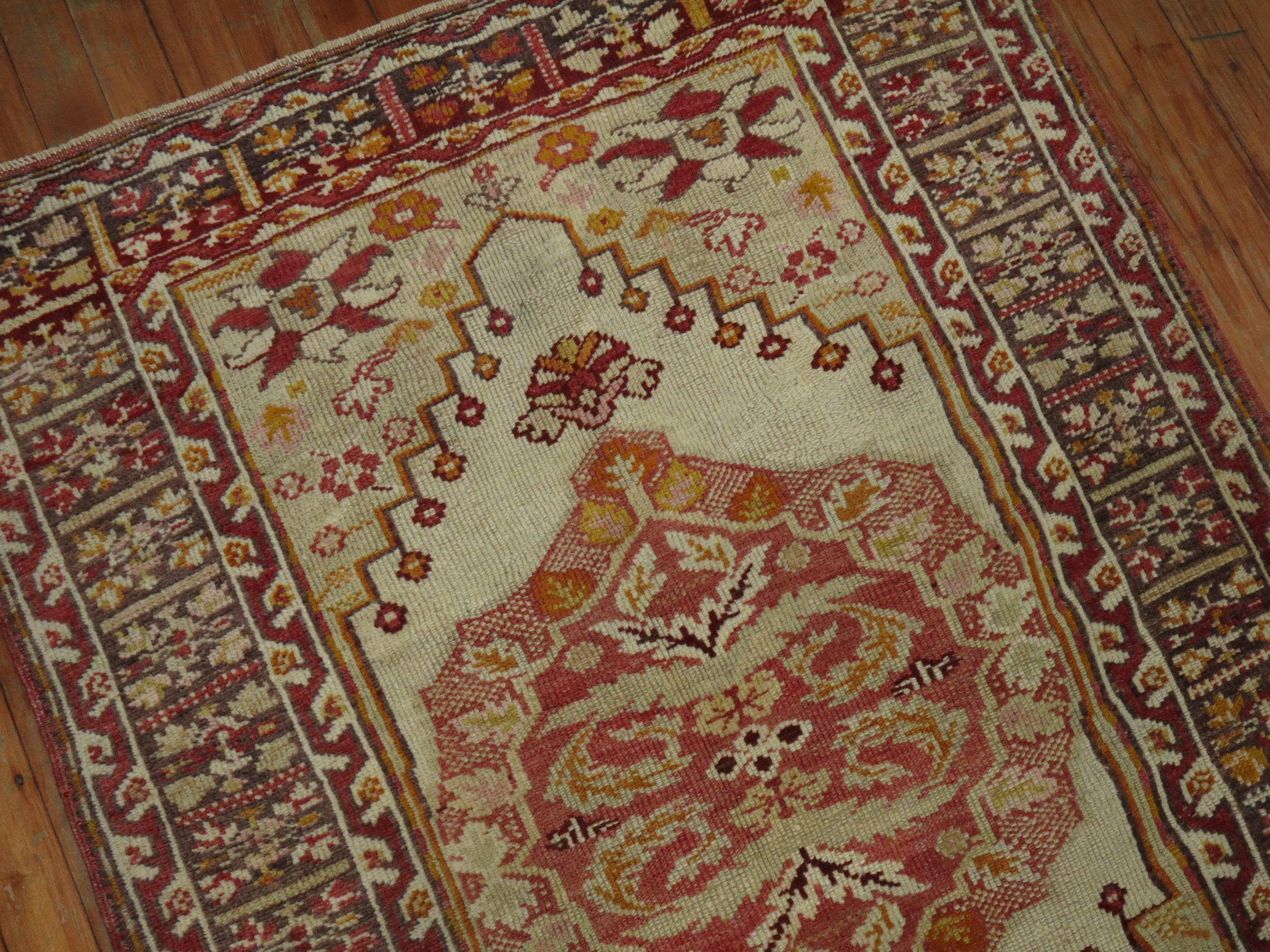Gothic Zabihi Collection Antique Ivory Turkish Scatter Size Rug For Sale