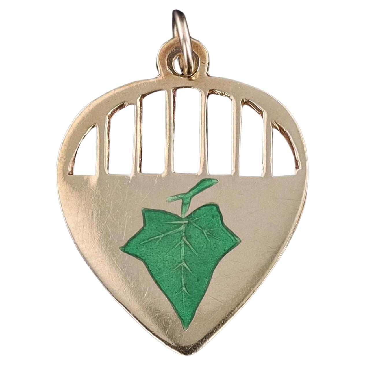 Antique Ivy Pendant Charm of 18k Gold For Sale