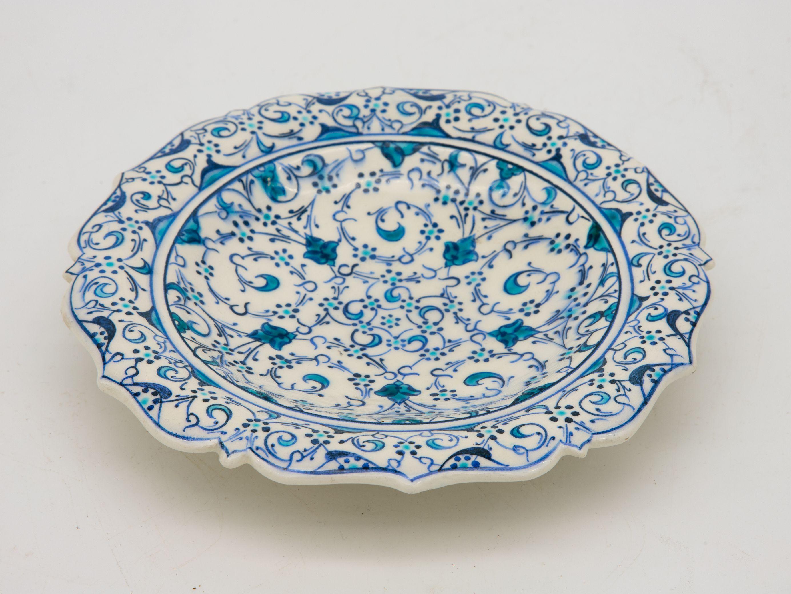 Turkish Antique Iznek Pottery, Turquoise, Blue, Cream