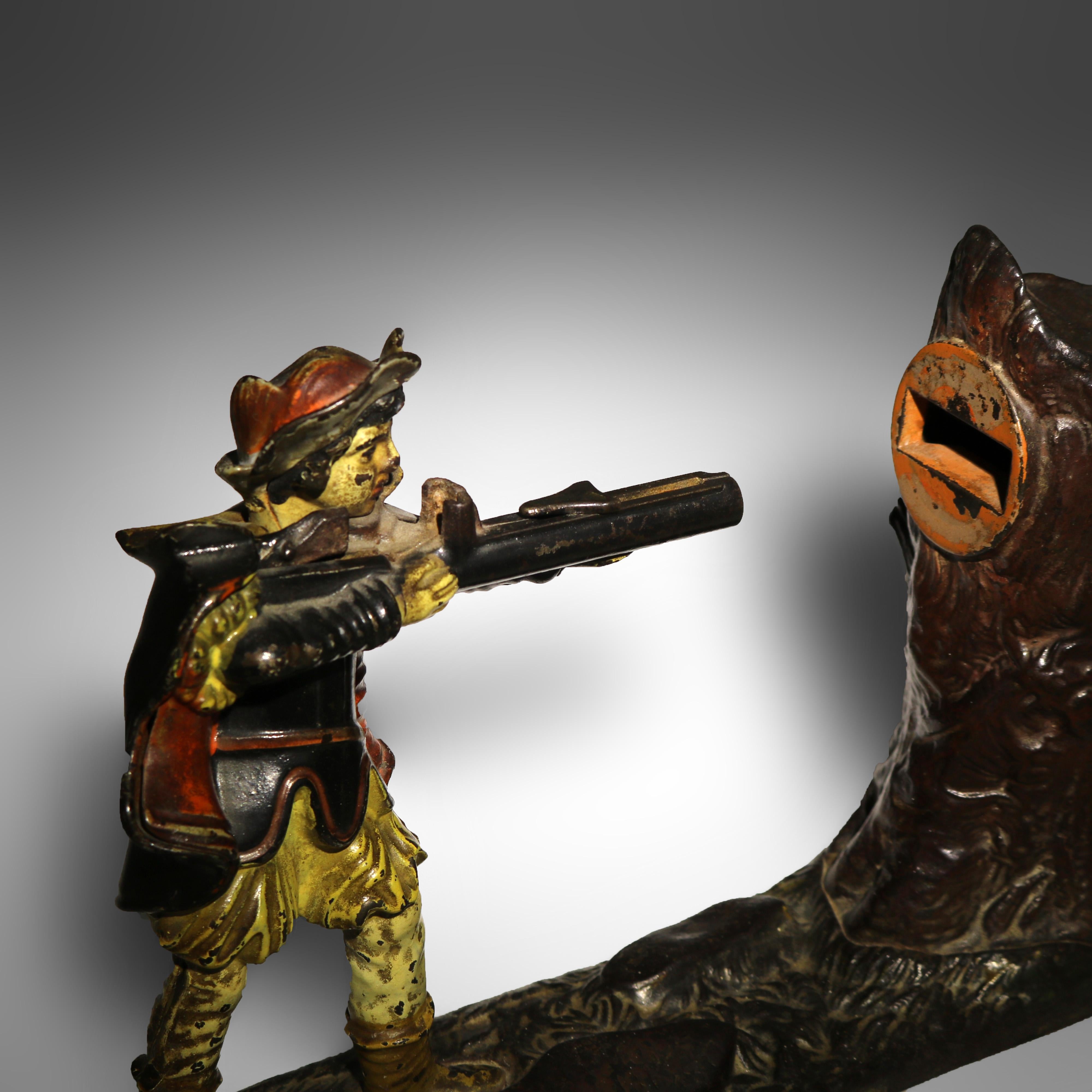 Metal Antique J. E. Stevens Creedmoor Mechanical Bank C1877 For Sale