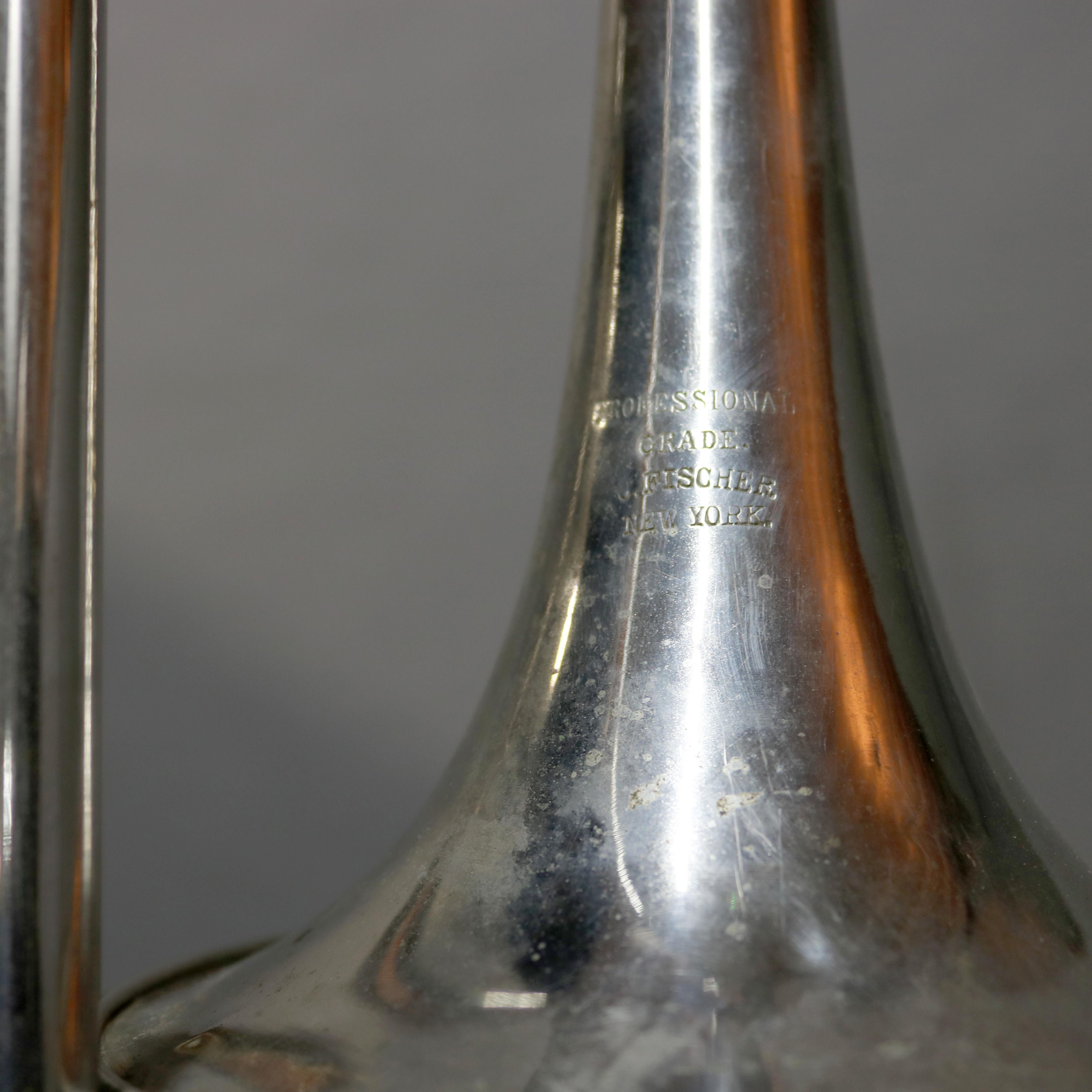 Antique J Fischer NY Professional Grade Nickel-Plated Brass Jazz Trombone 1
