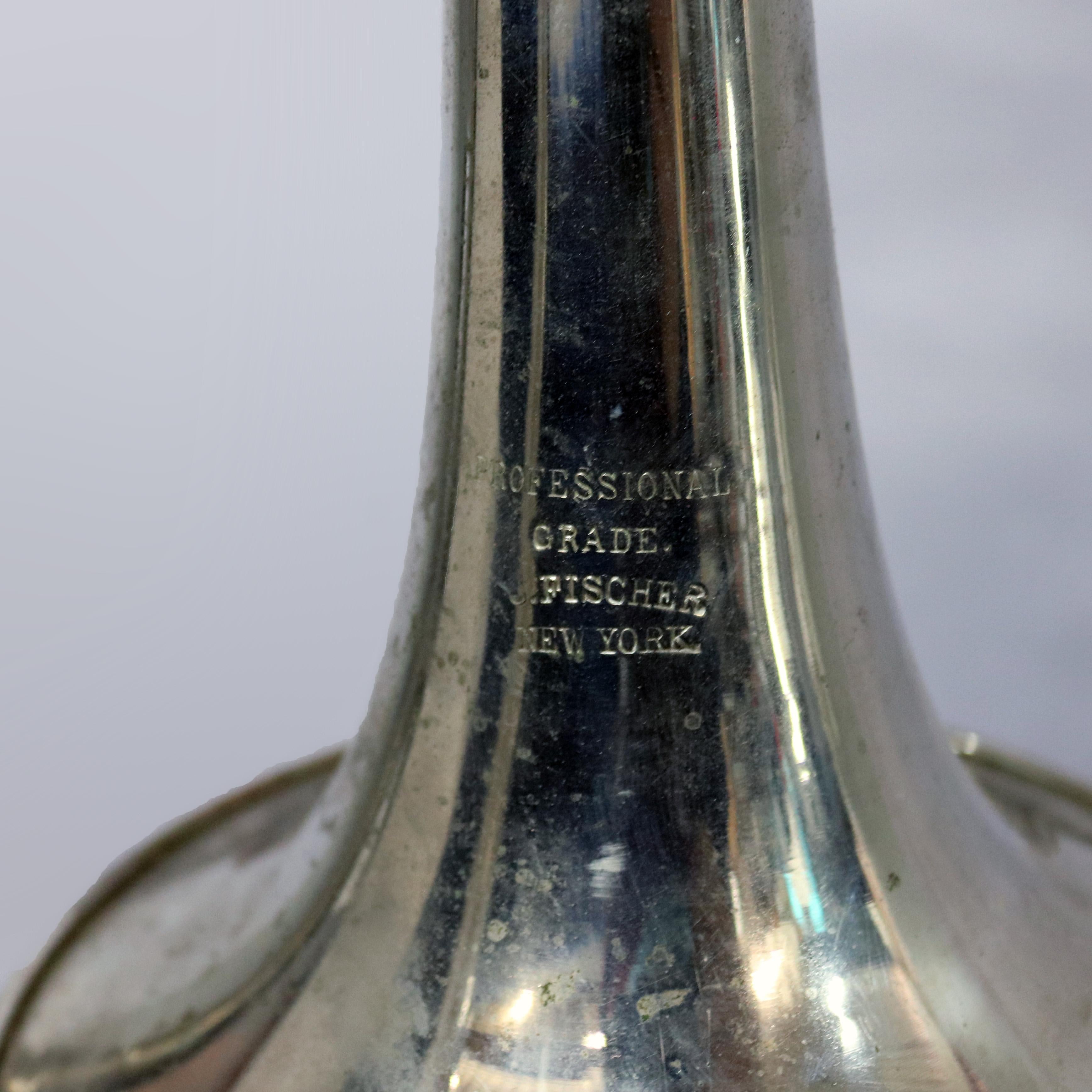 Antique J Fischer NY Professional Grade Nickel-Plated Brass Jazz Trombone 2
