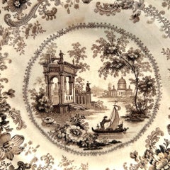Antique J. Hall & Sons Brown Transferware Plate