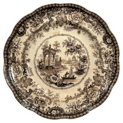 Antique J. Hall & Sons Brown Transferware Plate