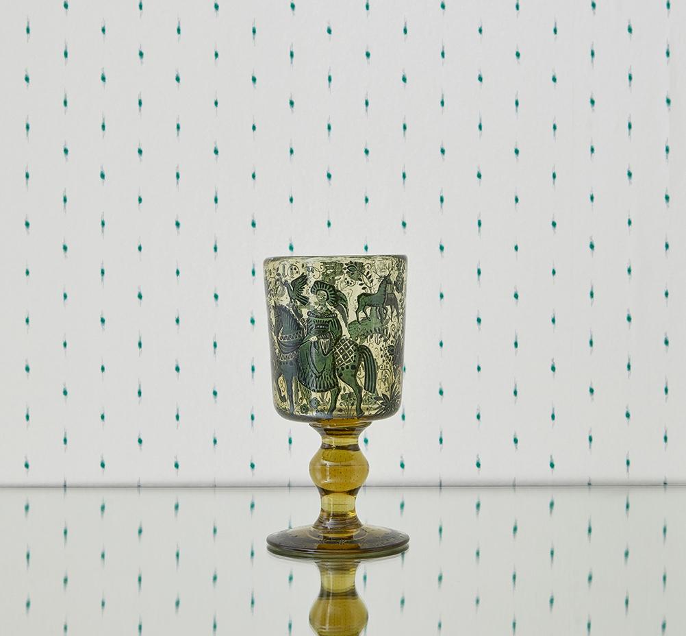 Glass
J & L Lobmeyr

Austria, 19th Century

Glass Goblet with medieval scene in enamel.