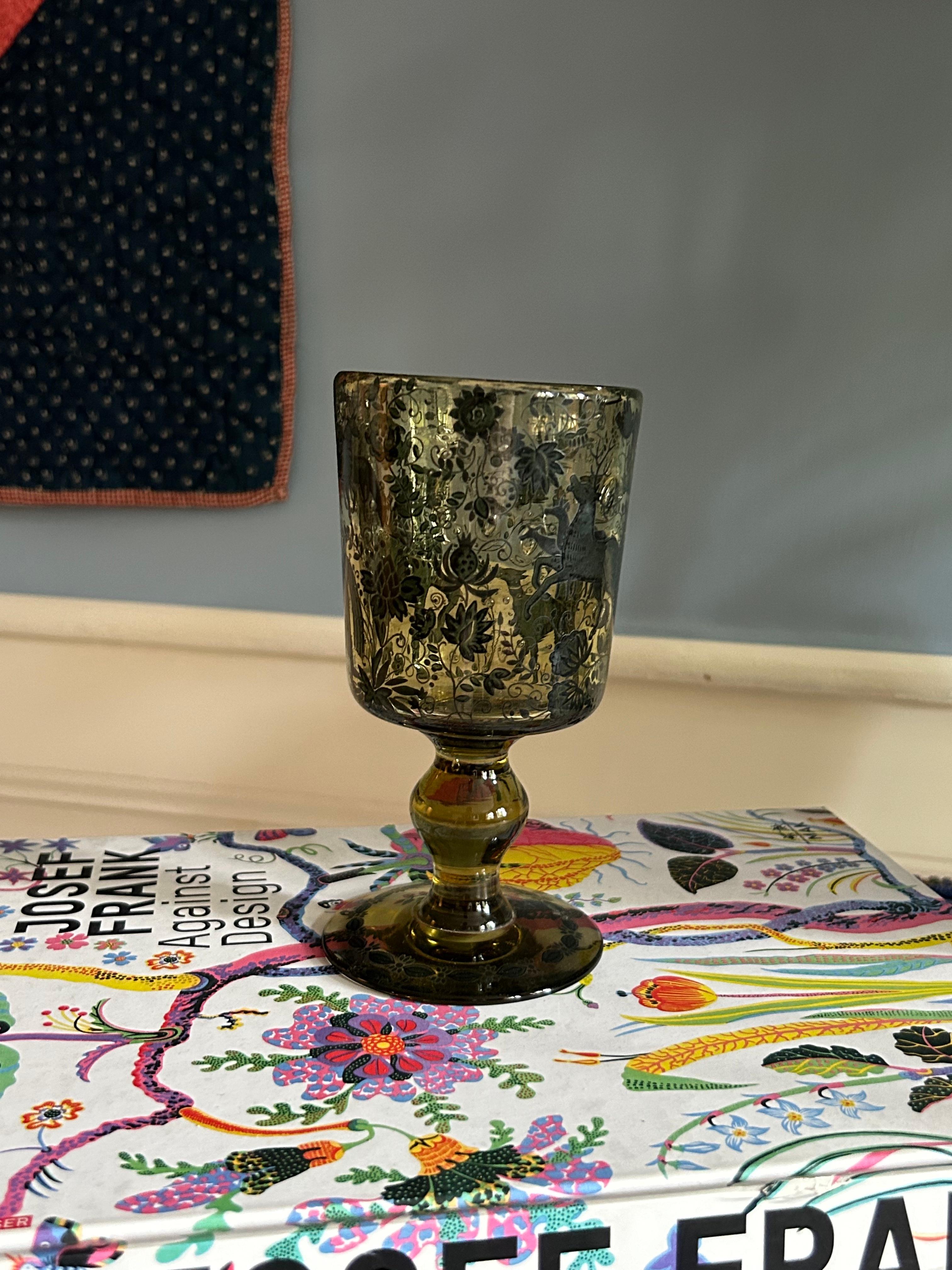 Austrian Antique J & L Lobmeyr Glass Goblet with Medieval Enamel, Austria, 19th Century For Sale