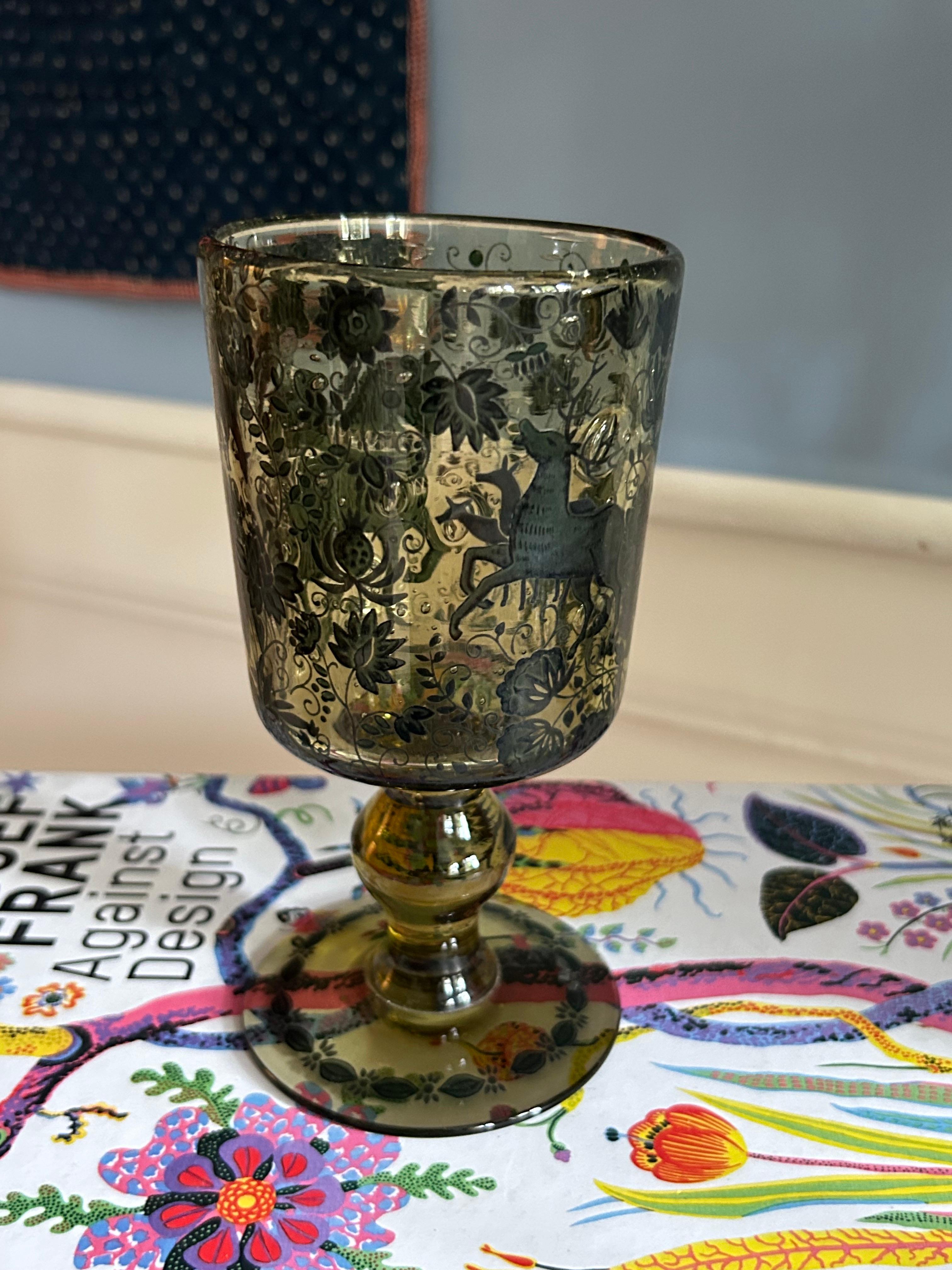 Hand-Crafted Antique J & L Lobmeyr Glass Goblet with Medieval Enamel, Austria, 19th Century For Sale