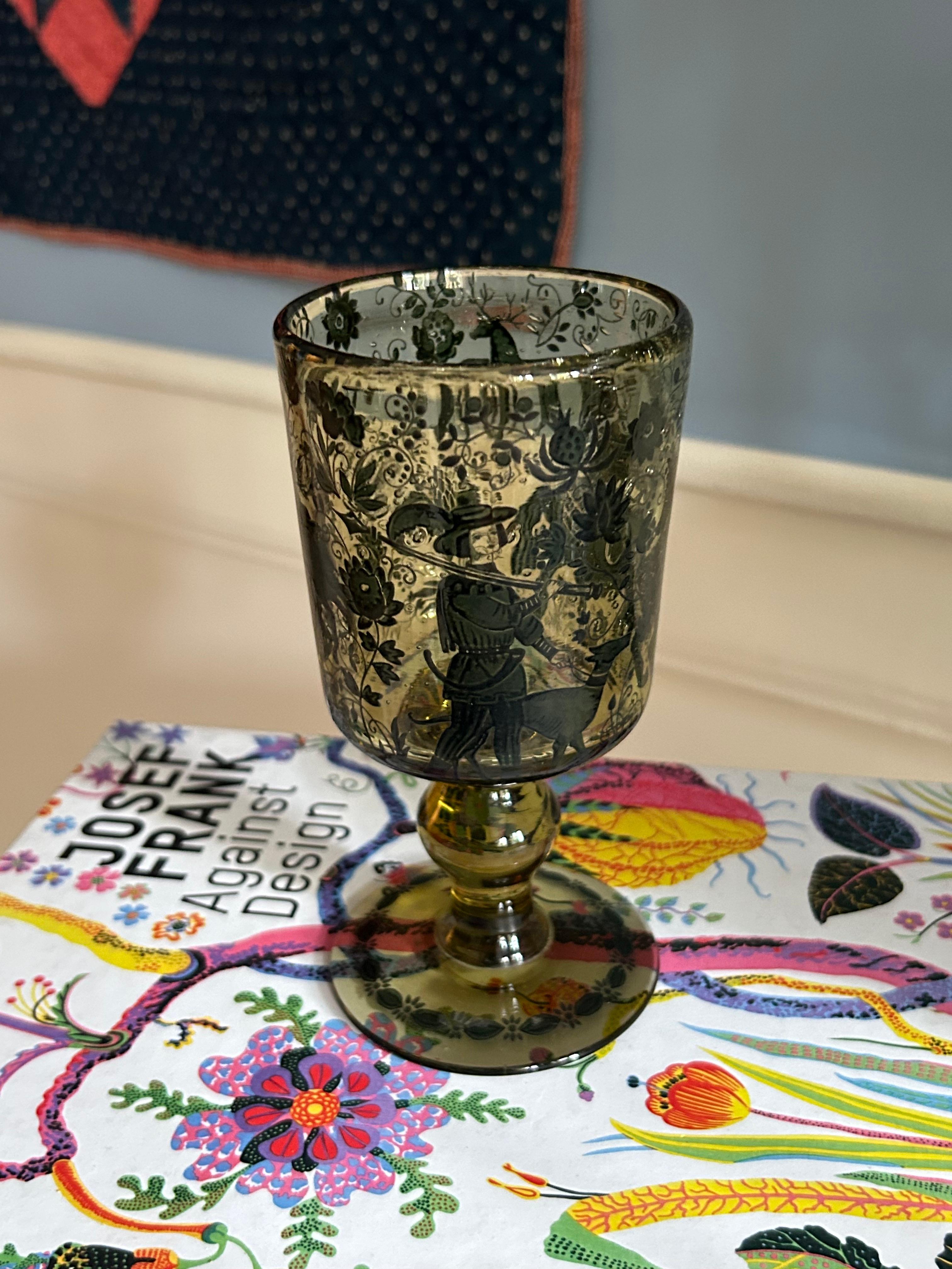 Antique J & L Lobmeyr Glass Goblet with Medieval Enamel, Austria, 19th Century In Good Condition For Sale In Copenhagen K, DK