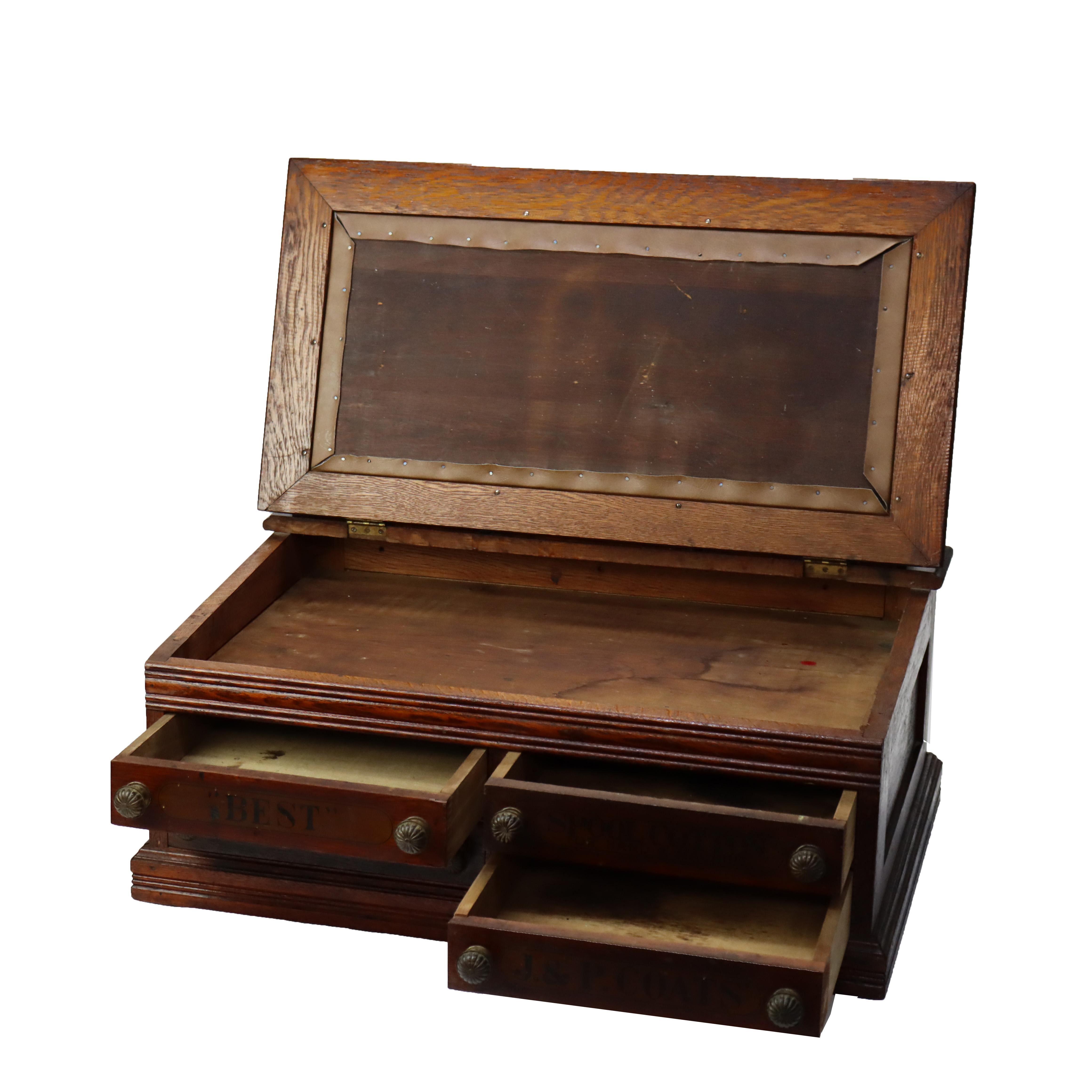 Antico mobile a quattro cassetti con piano sollevabile in Oak di J & P Coates firmato C1890 in vendita 6