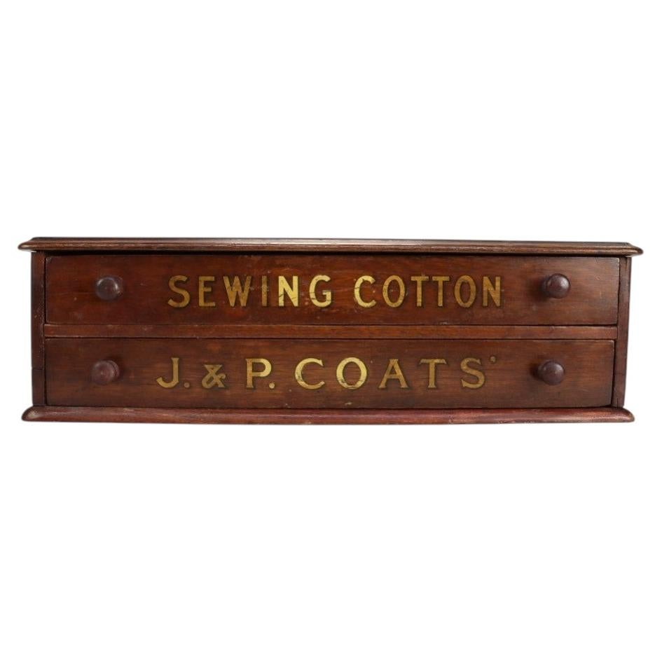 Antique J & P Coats Walnut Advertising Spool Cabinet, Original Stenciling, c1900 For Sale