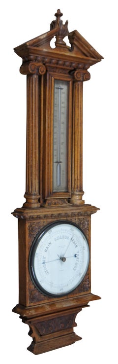 Antique J. Smith & Son, baromètre aérodynamique en chêne sculpté anglais, Mercure