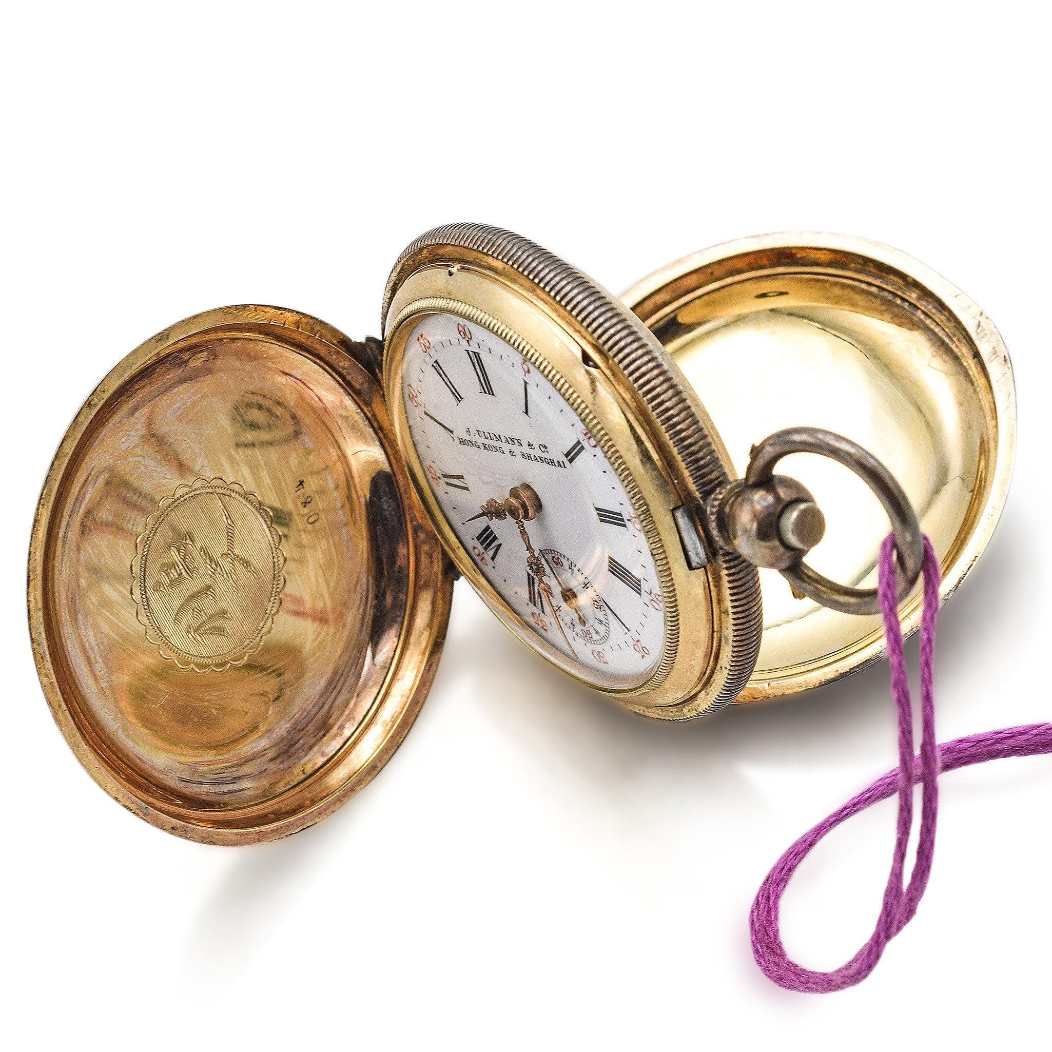 Women's Antique J Ullmann & Co. Enamel Pocket Watch Silver Gilt For Sale
