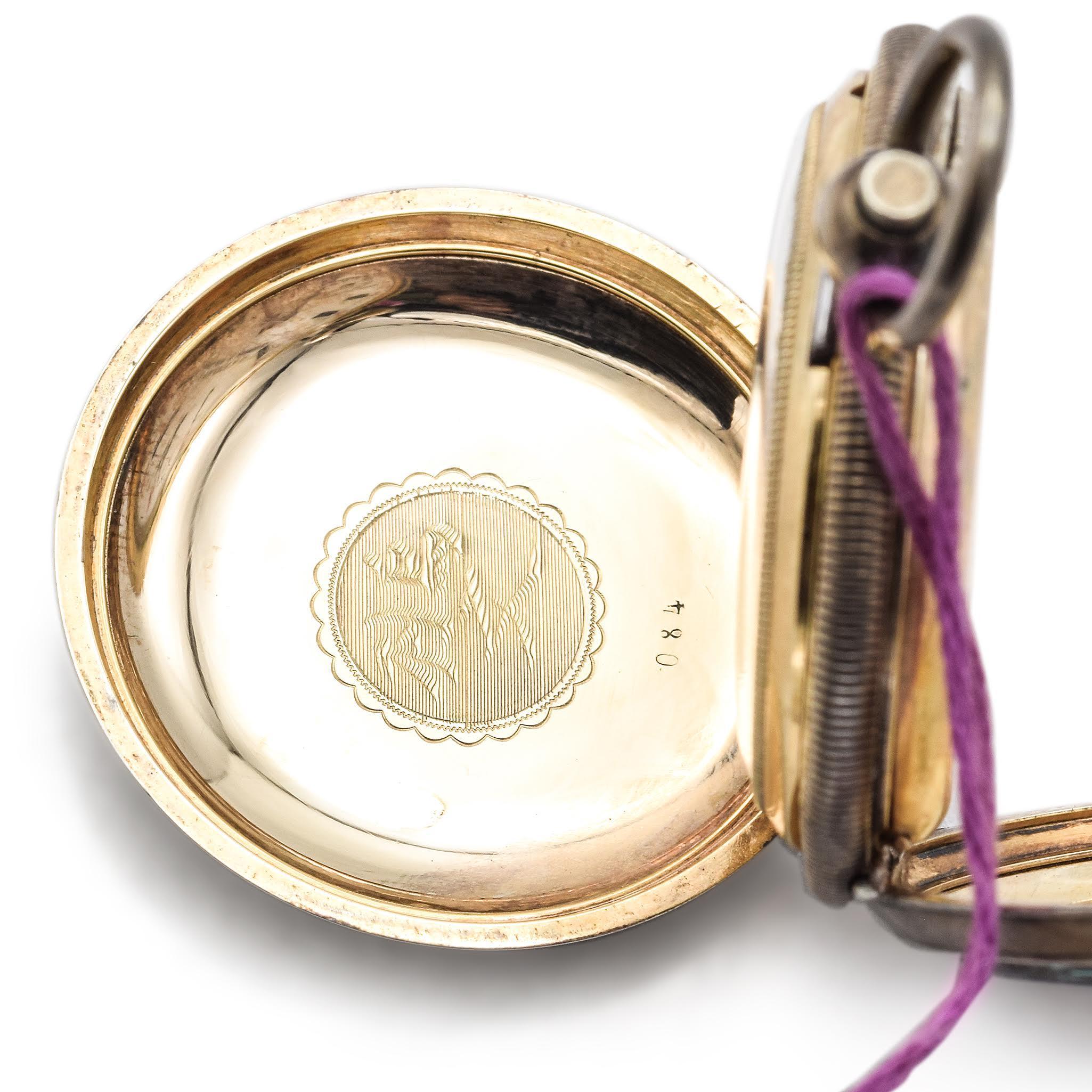 Antique J Ullmann & Co. Enamel Pocket Watch Silver Gilt For Sale 1