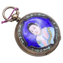 Antique J Ullmann & Co. Enamel Pocket Watch Silver Gilt