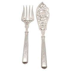 Antico set di forchette e coltelli JA van Kempen Dutch 833 Silver Fish Serving Set #15657