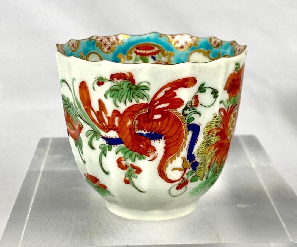Antique Jabberwocky Pattern Cup and Saucer First Period Worcester Circa 1770 2