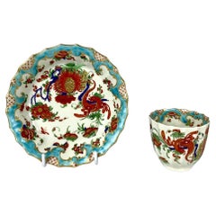 Antique Jabberwocky Pattern Cup and Saucer First Period Worcester Circa 1770