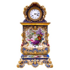Antique Jacob Petit Blue Ground / Gilt Decorated Porcelain Clock On Fixed Stand