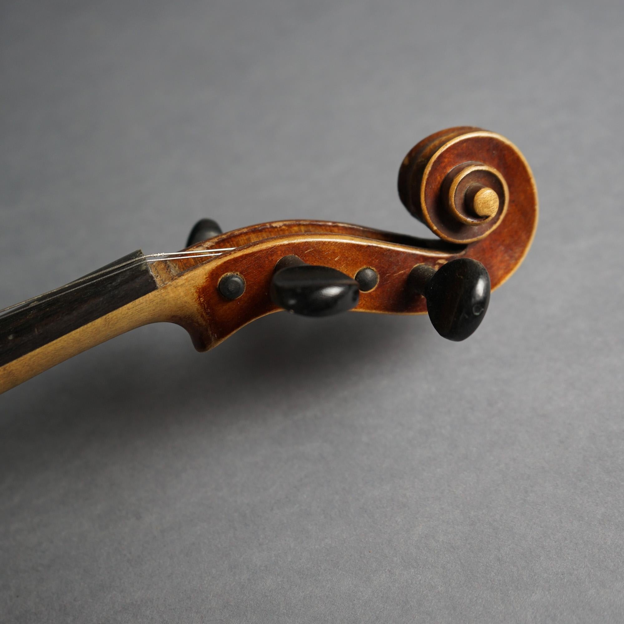 Antique Jacob Strainer Violin, Bow & Case, 19th C For Sale 7
