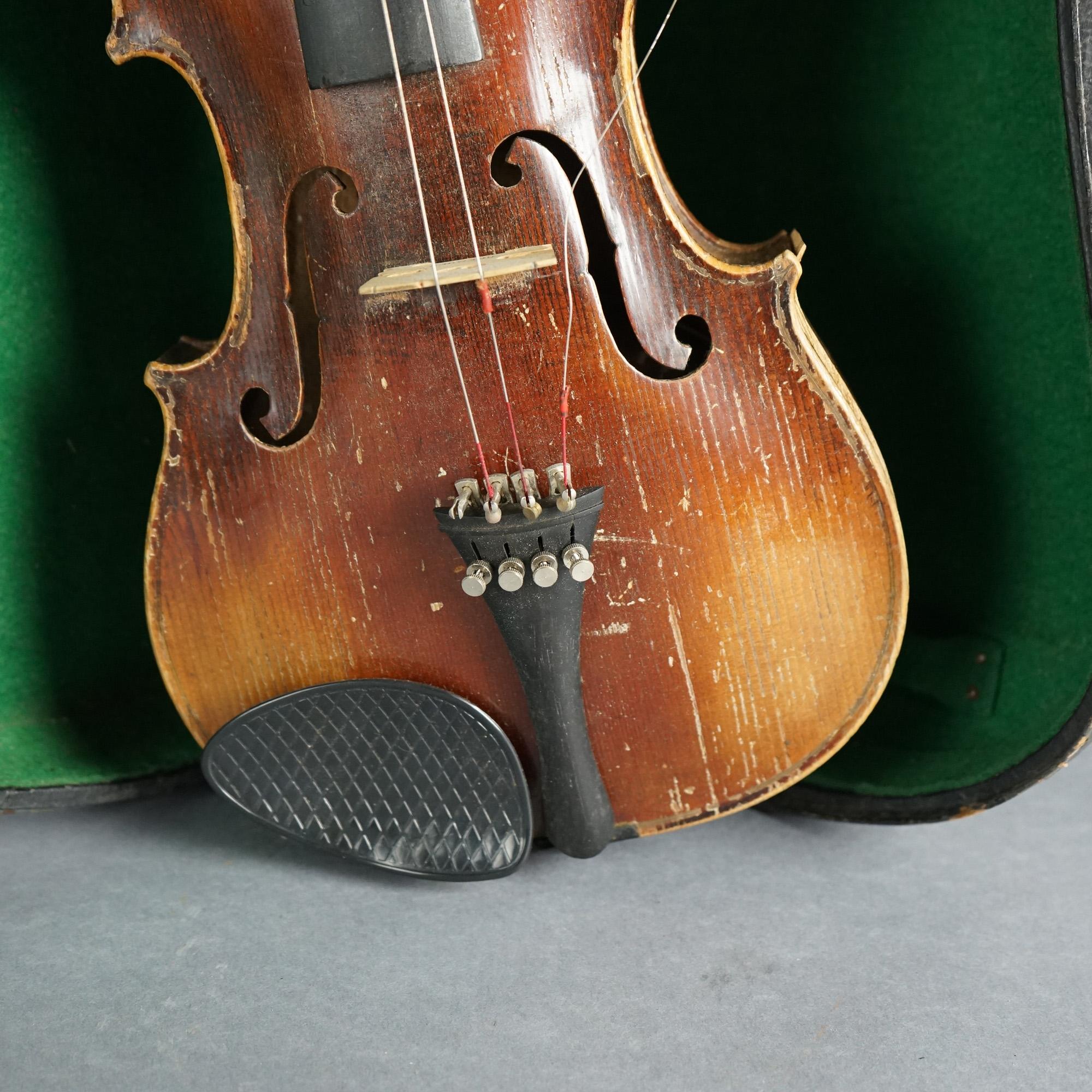 19th Century Antique Jacob Strainer Violin, Bow & Case, 19th C For Sale