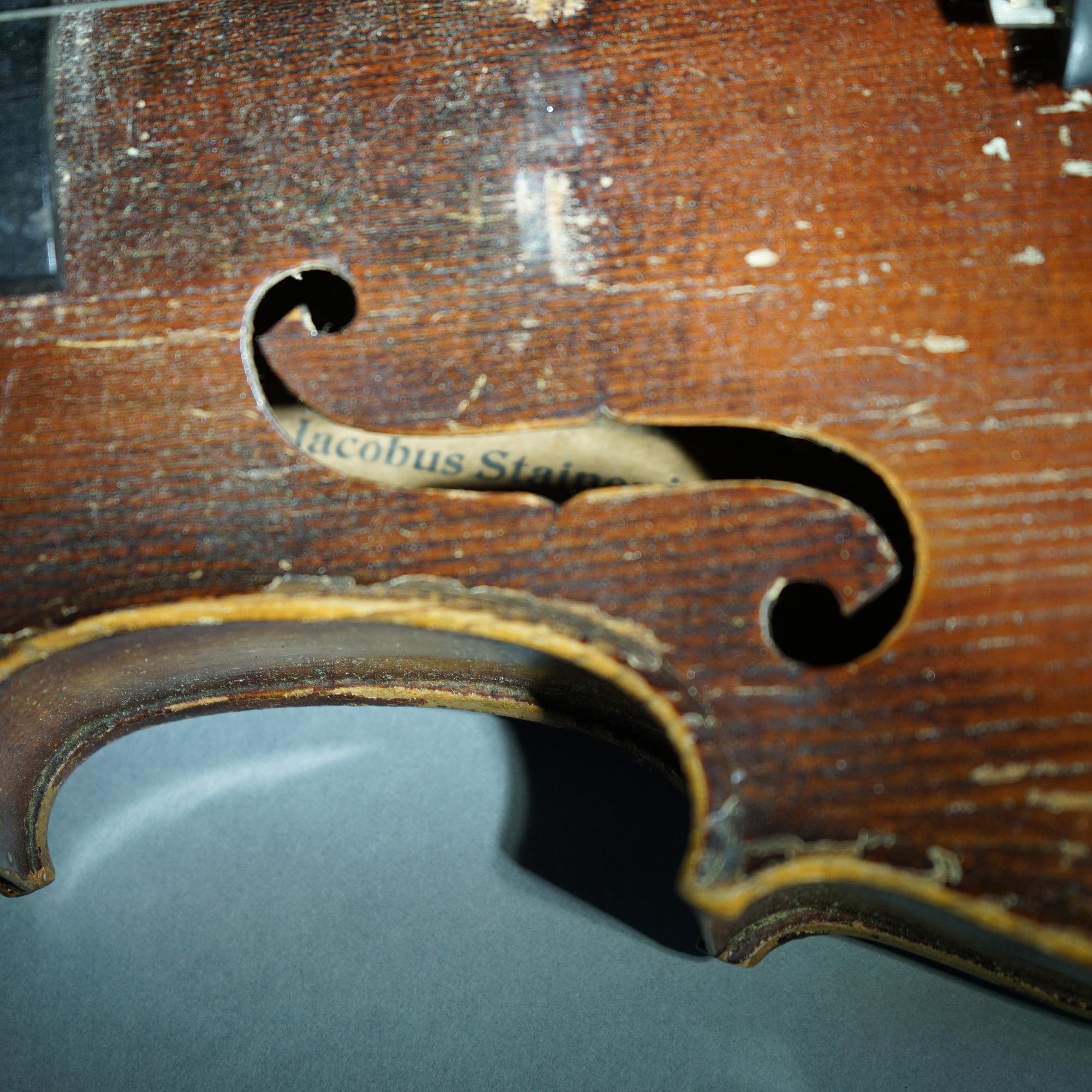 Antique Jacob Strainer Violin, Bow & Case, 19th C For Sale 2