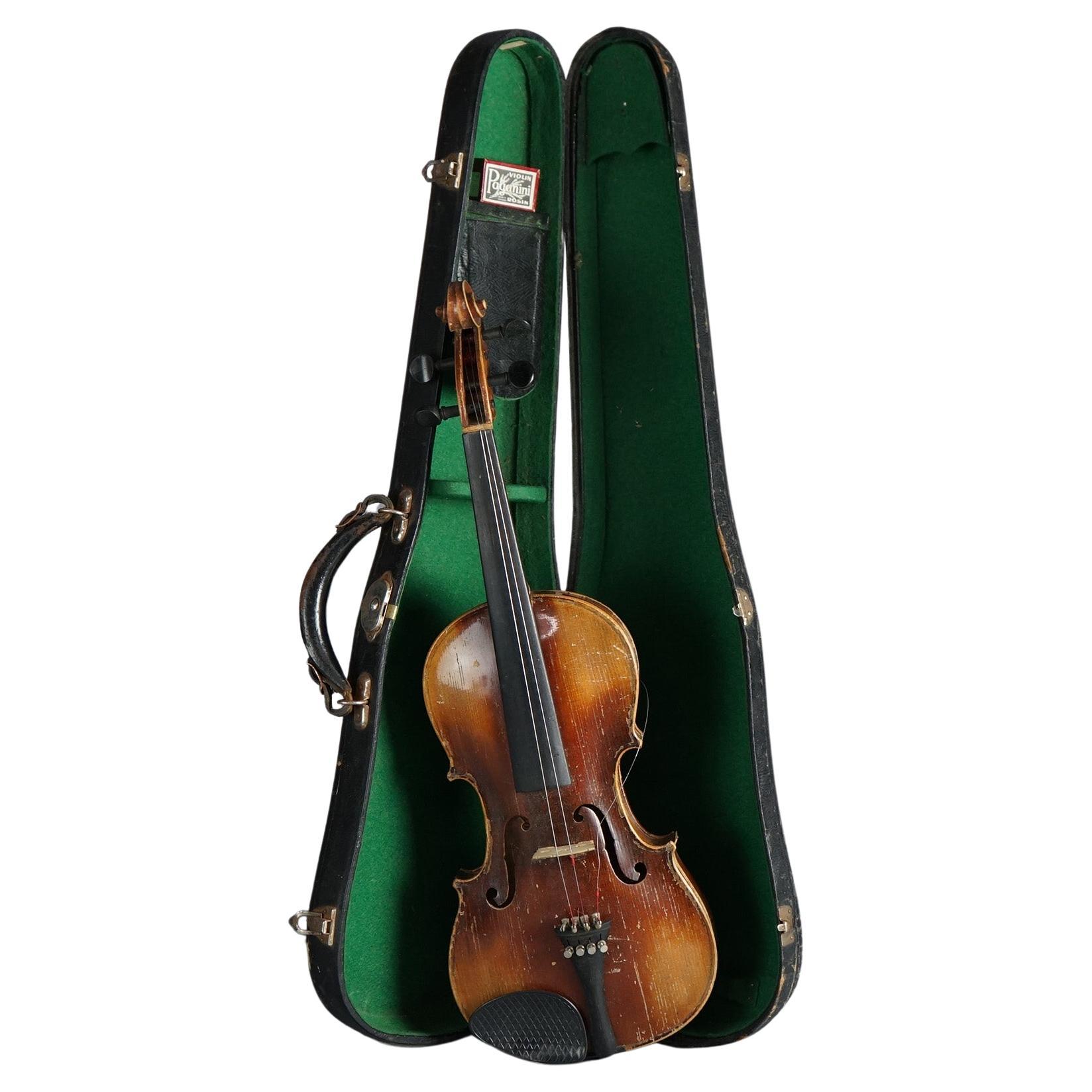 Antique Jacob Strainer Violin, Bow & Case, 19th C For Sale
