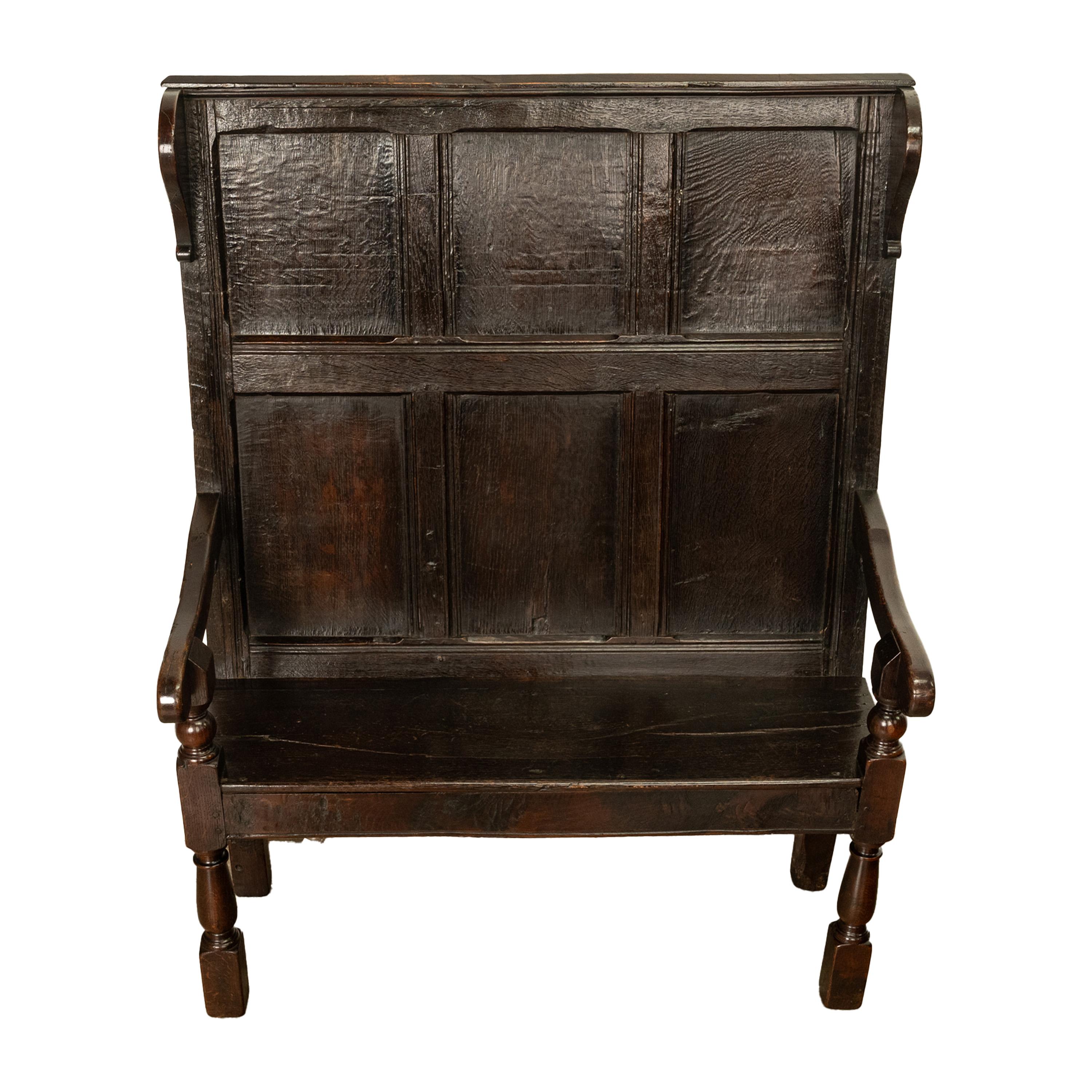 Antique Jacobean 17th Century Oak Settle Bench Shakespeare Ann Hathaway 1610 For Sale 6
