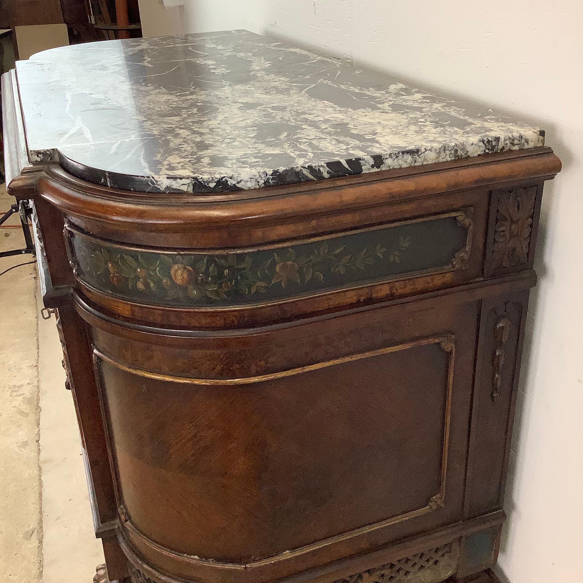 Antique Jacobean Buffet Sideboard With Marble Top 4