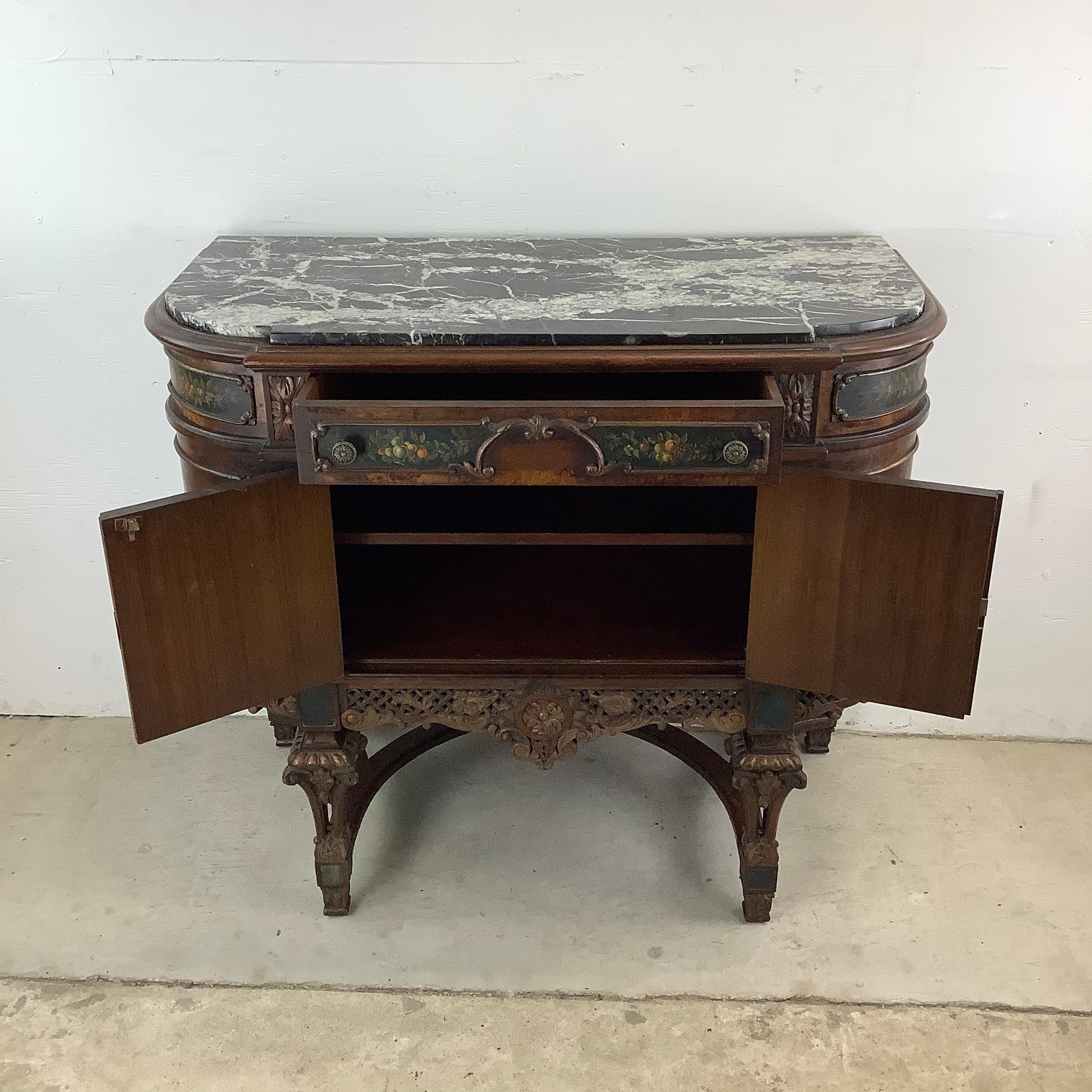 Unknown Antique Jacobean Buffet Sideboard With Marble Top