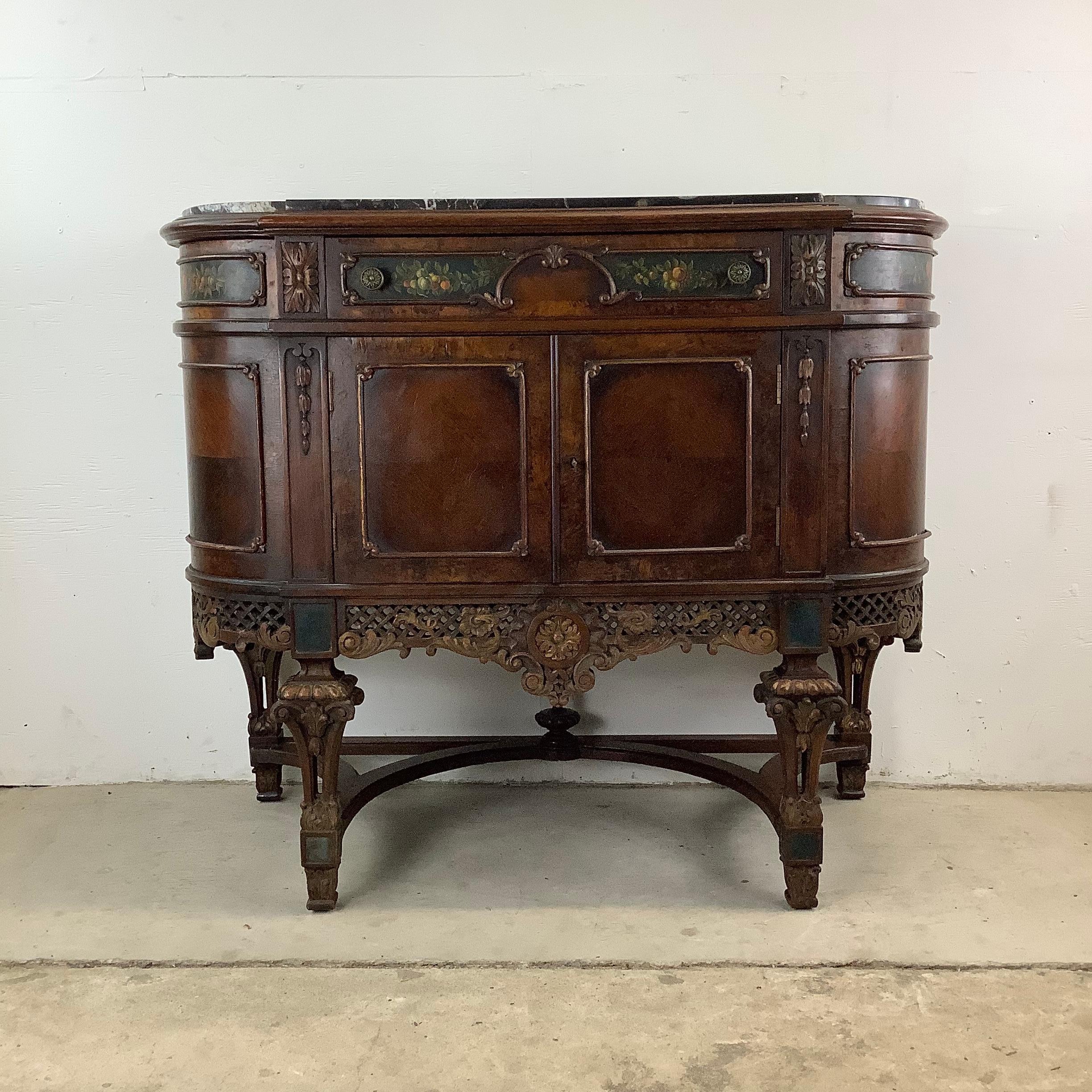 Other Antique Jacobean Buffet Sideboard With Marble Top