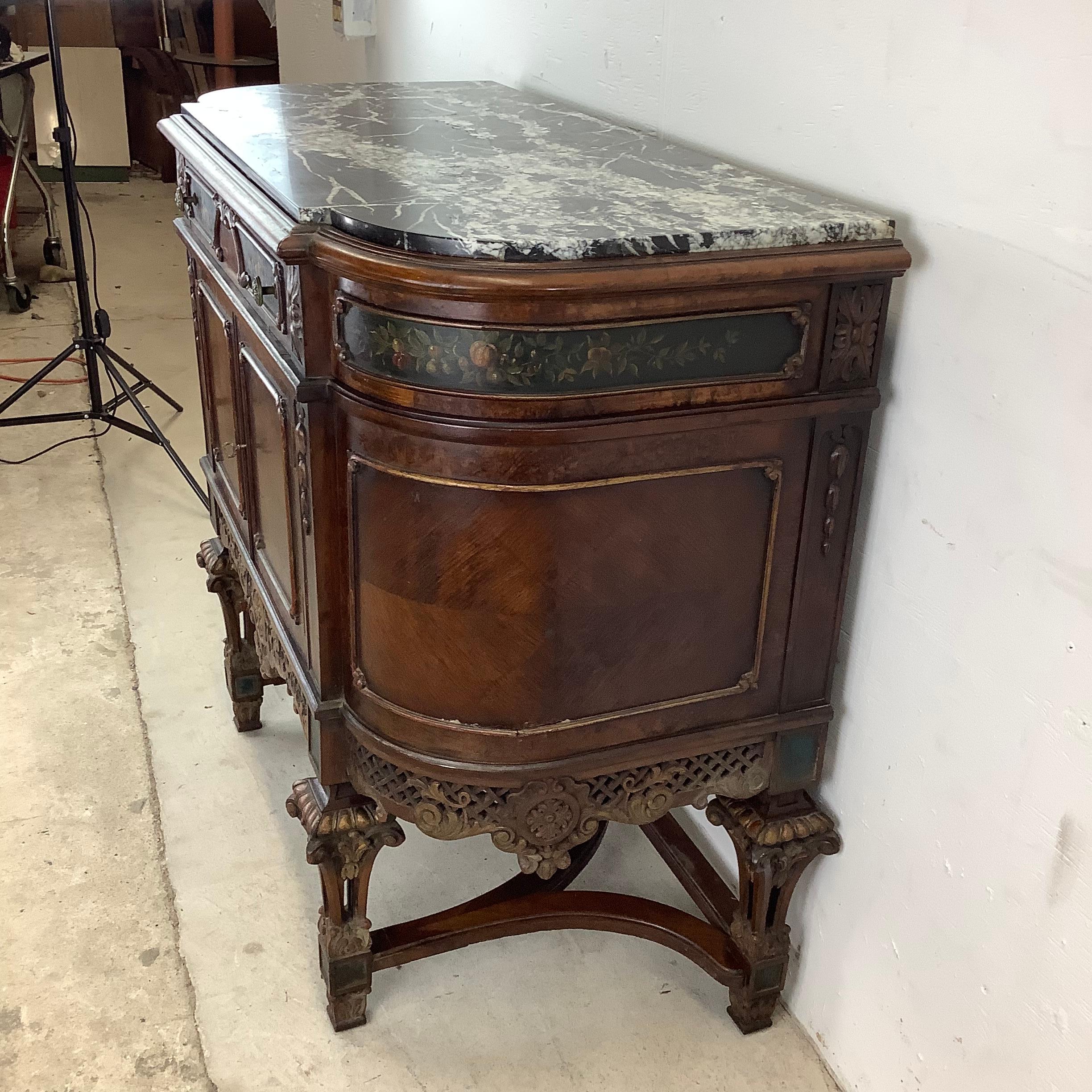 20th Century Antique Jacobean Buffet Sideboard With Marble Top
