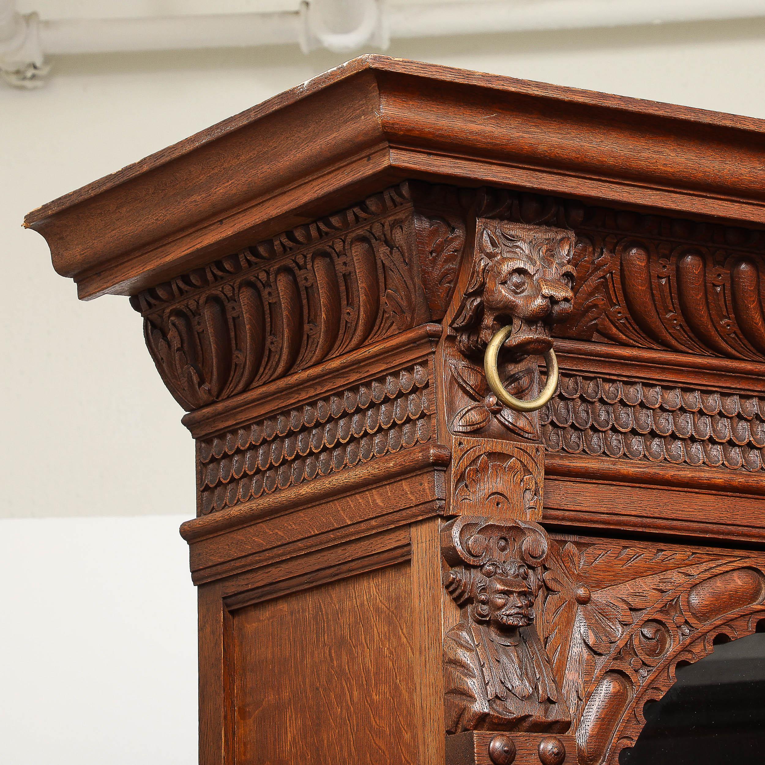 Antique Jacobean Carved Oak  Cabinet For Sale 4