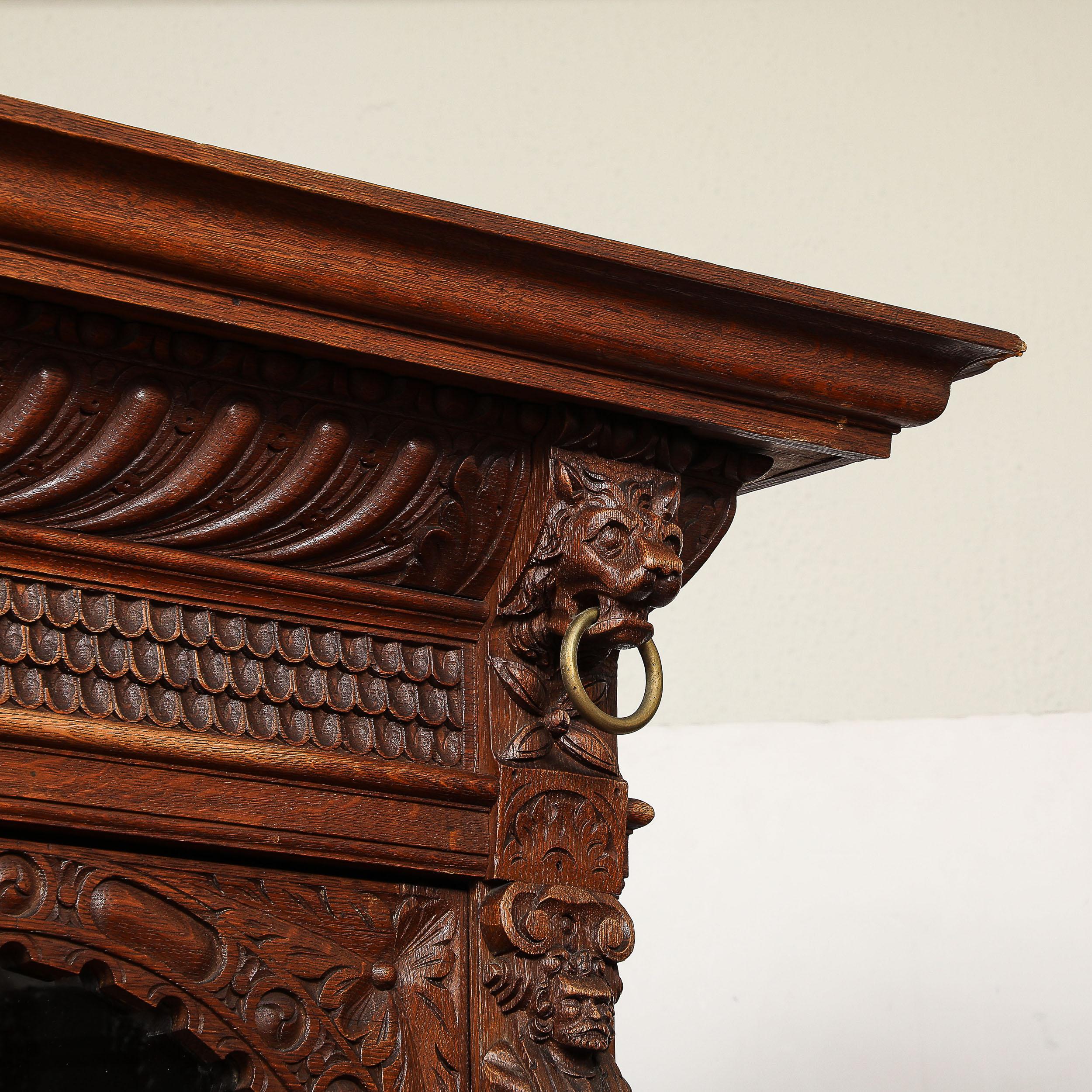 Antique Jacobean Carved Oak  Cabinet For Sale 5