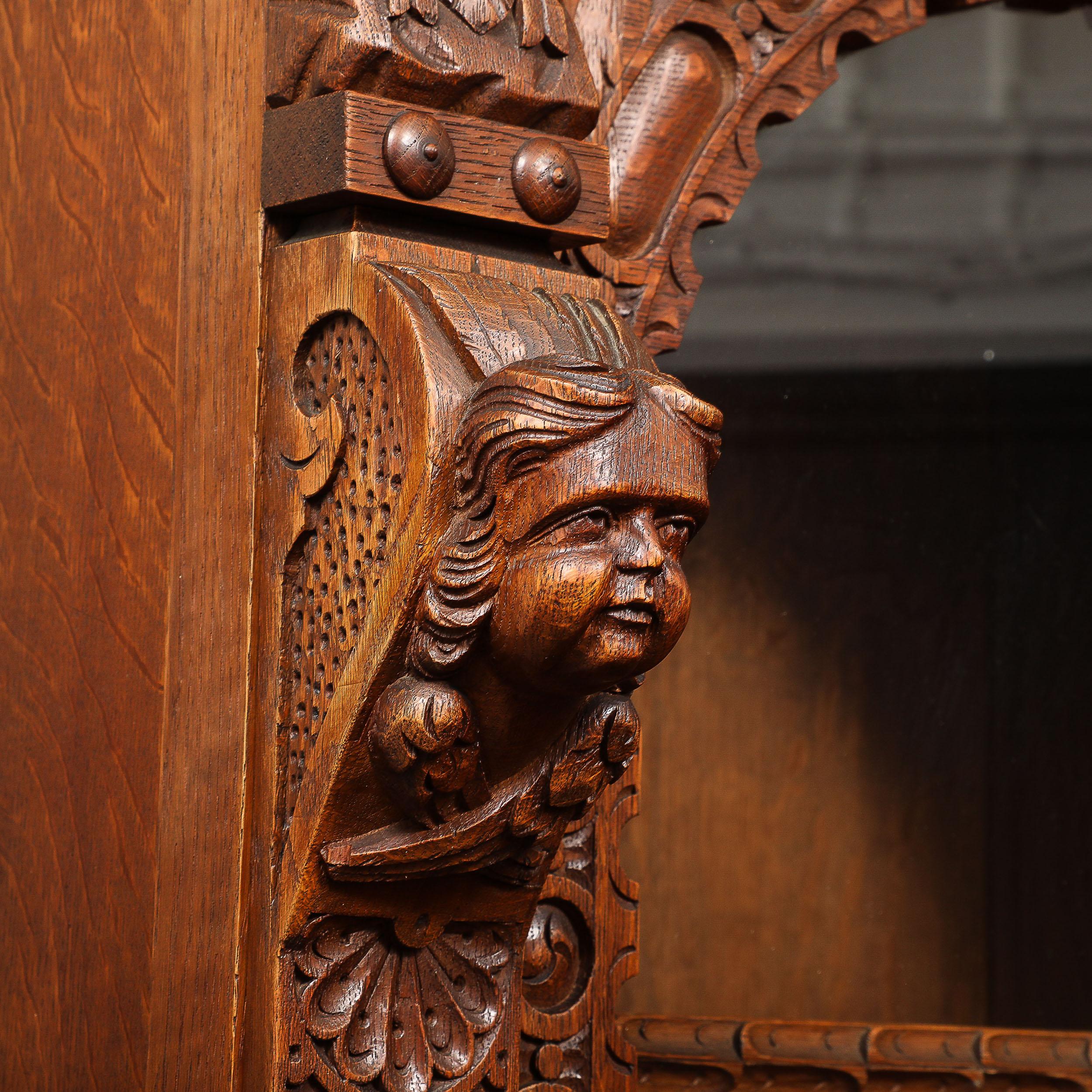Antique Jacobean Carved Oak  Cabinet For Sale 6