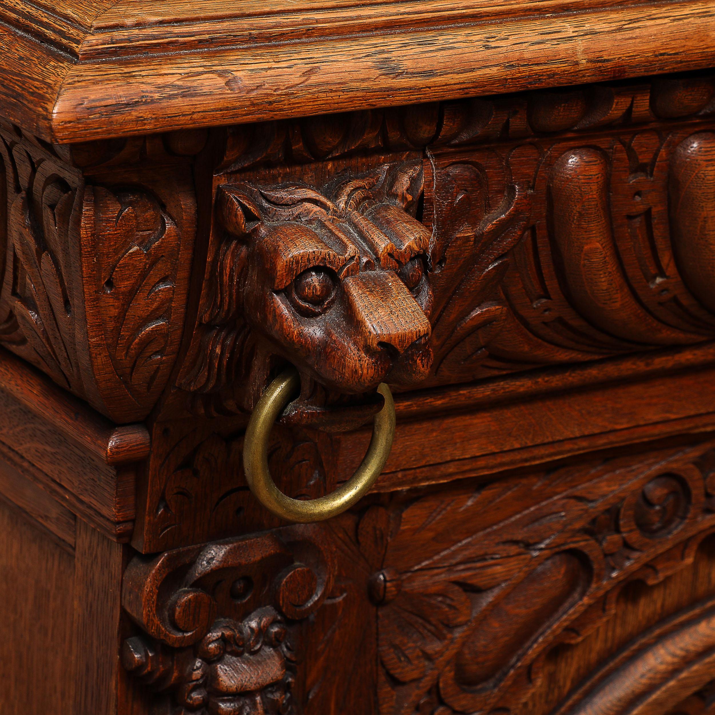 Antique Jacobean Carved Oak  Cabinet For Sale 7