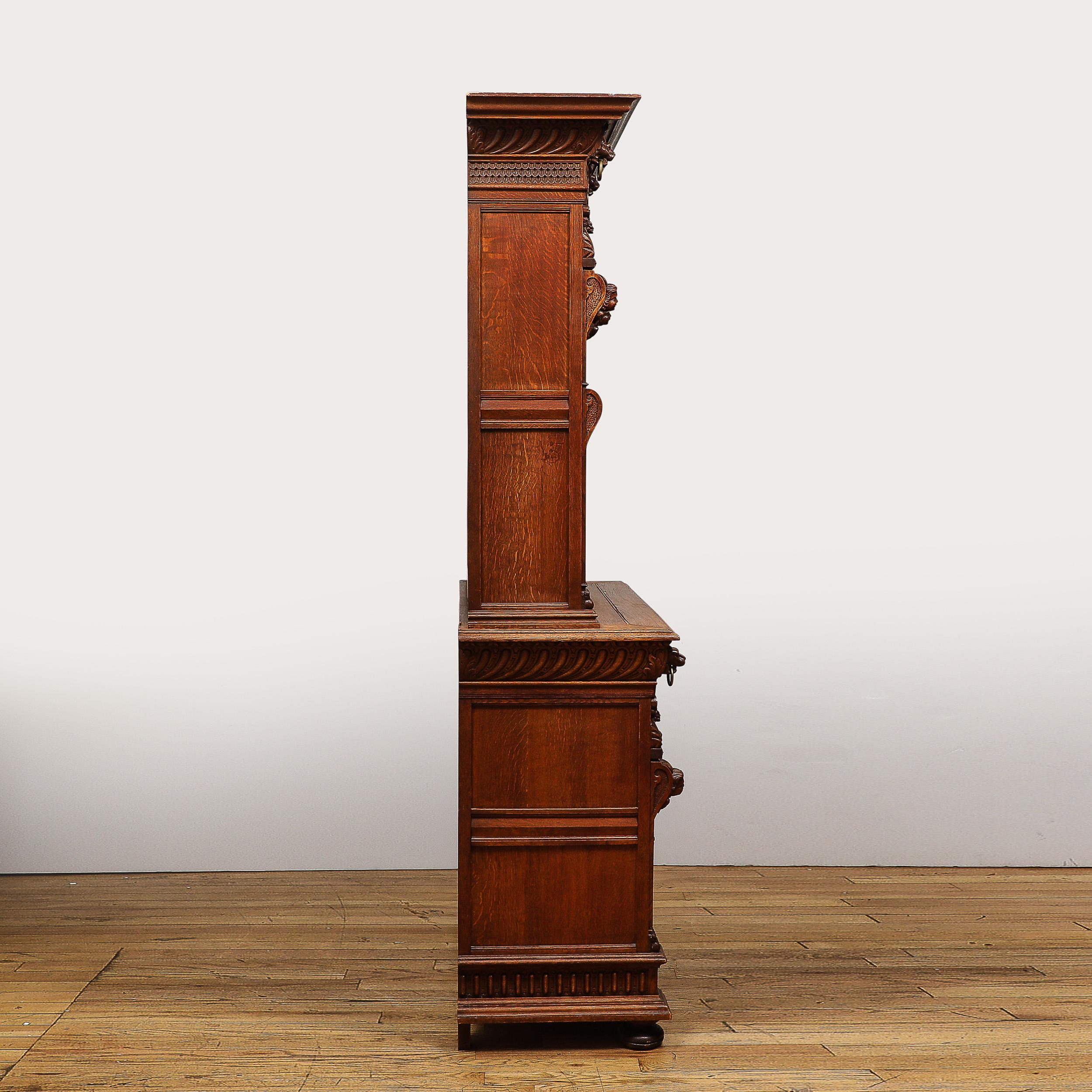Antique Jacobean Carved Oak  Cabinet For Sale 8