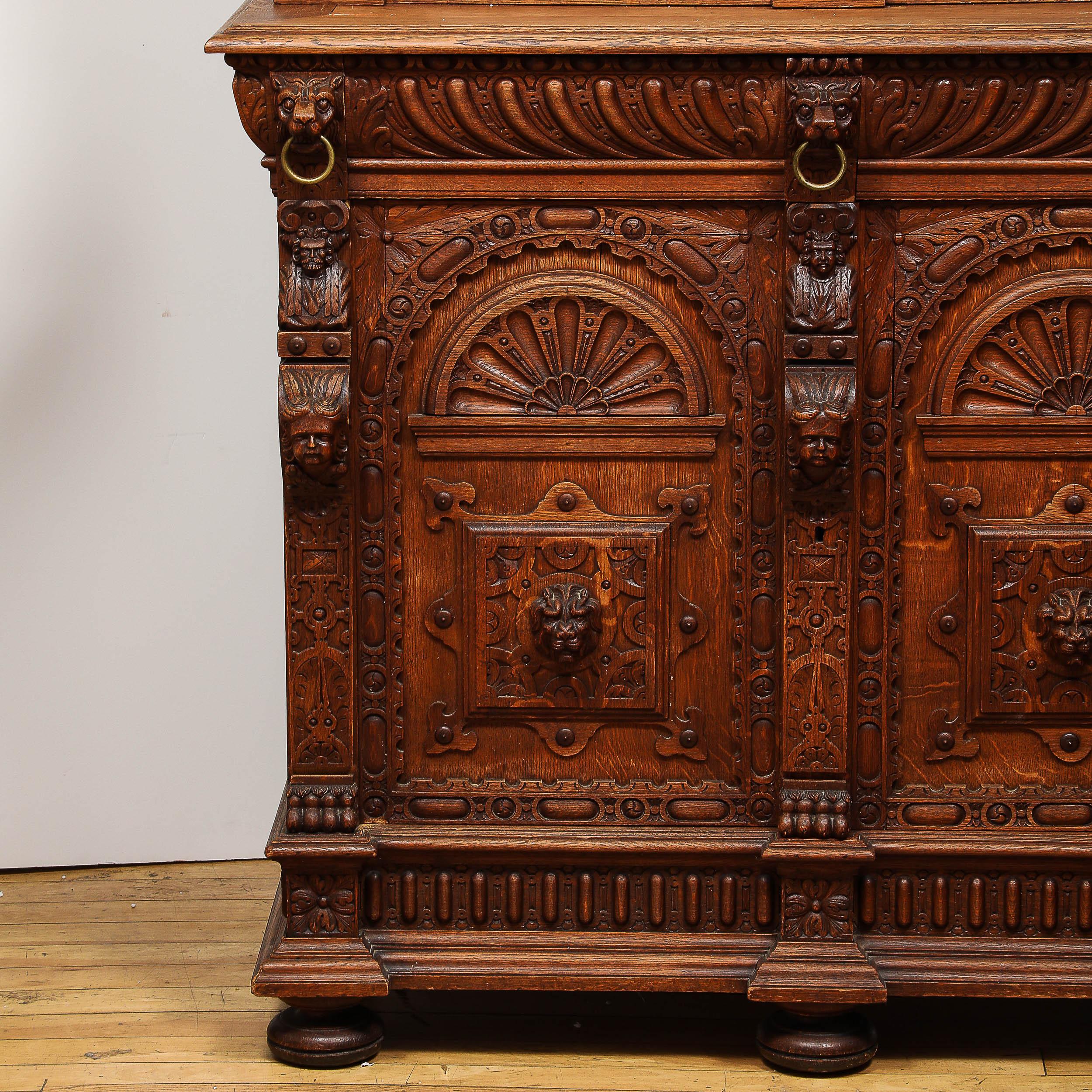 Hand-Carved Antique Jacobean Carved Oak  Cabinet For Sale