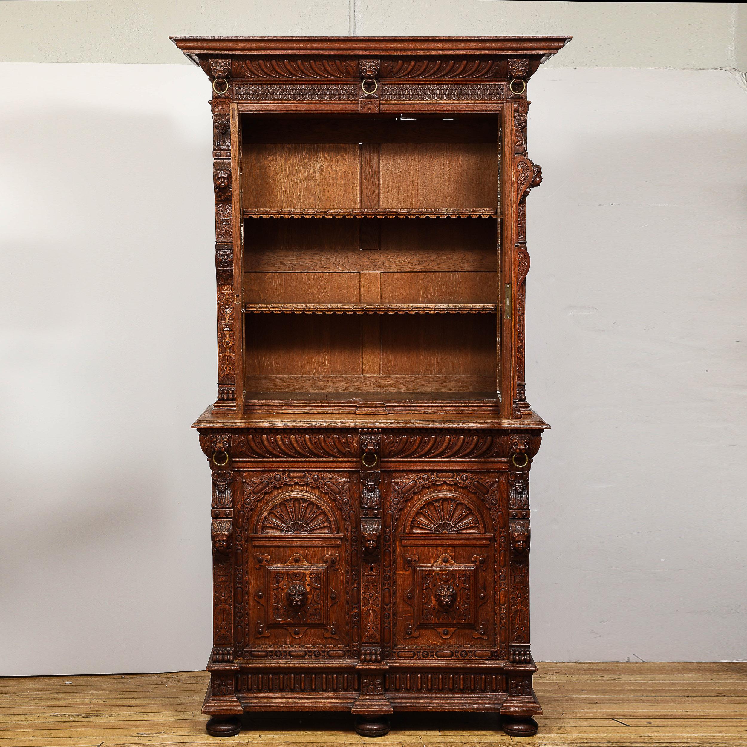 Antique Jacobean Carved Oak  Cabinet In Excellent Condition For Sale In New York, NY