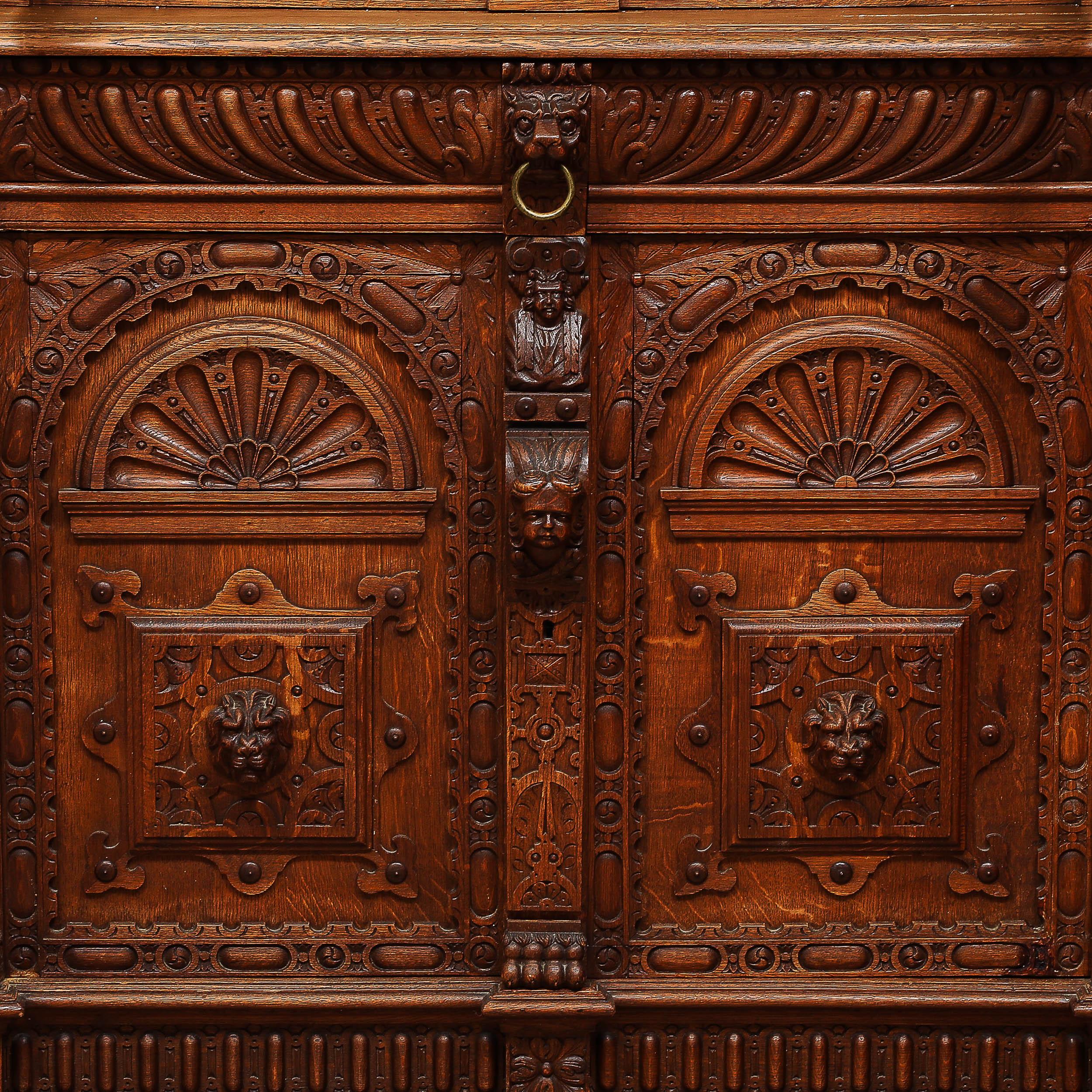 Late 19th Century Antique Jacobean Carved Oak  Cabinet For Sale