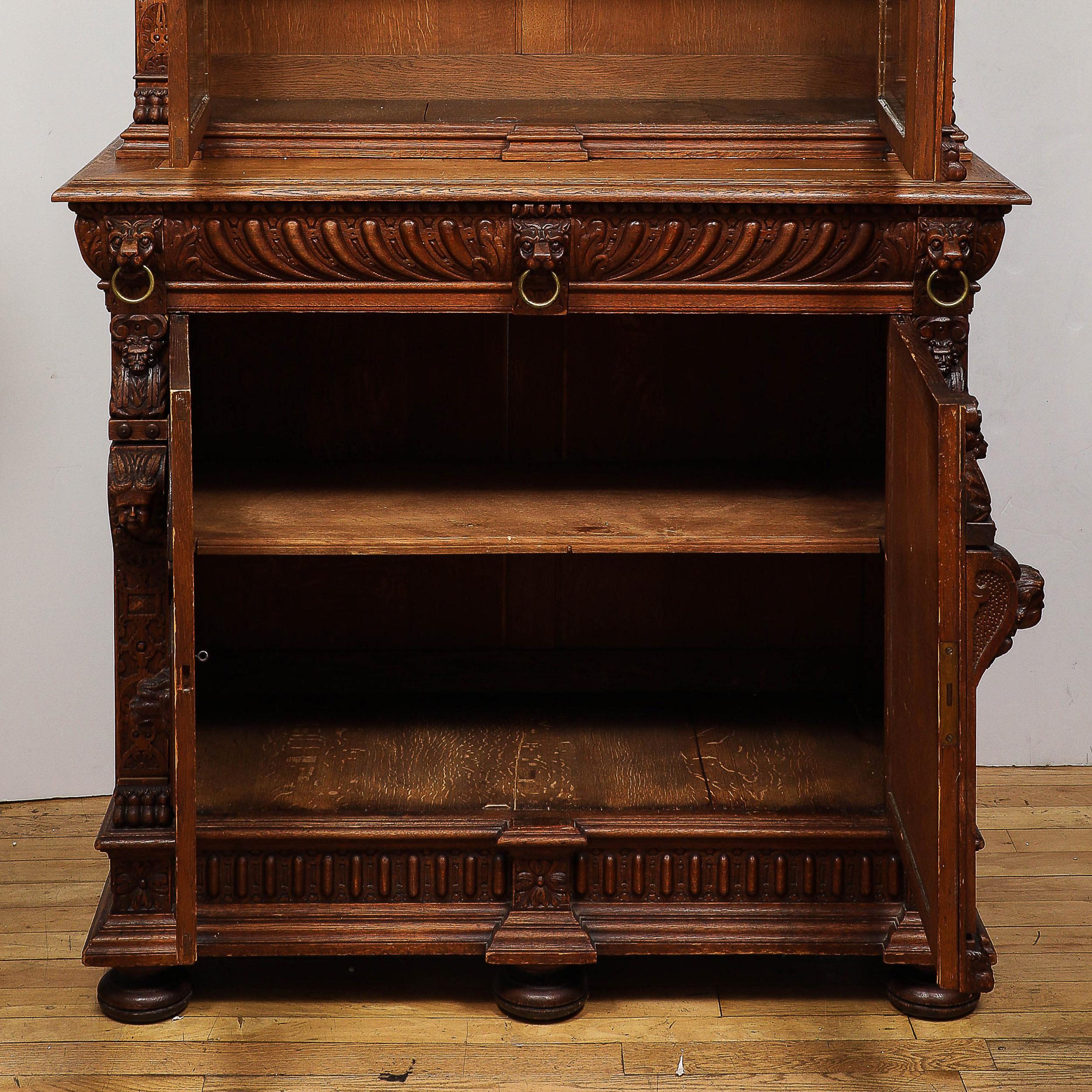 Antique Jacobean Carved Oak  Cabinet For Sale 1