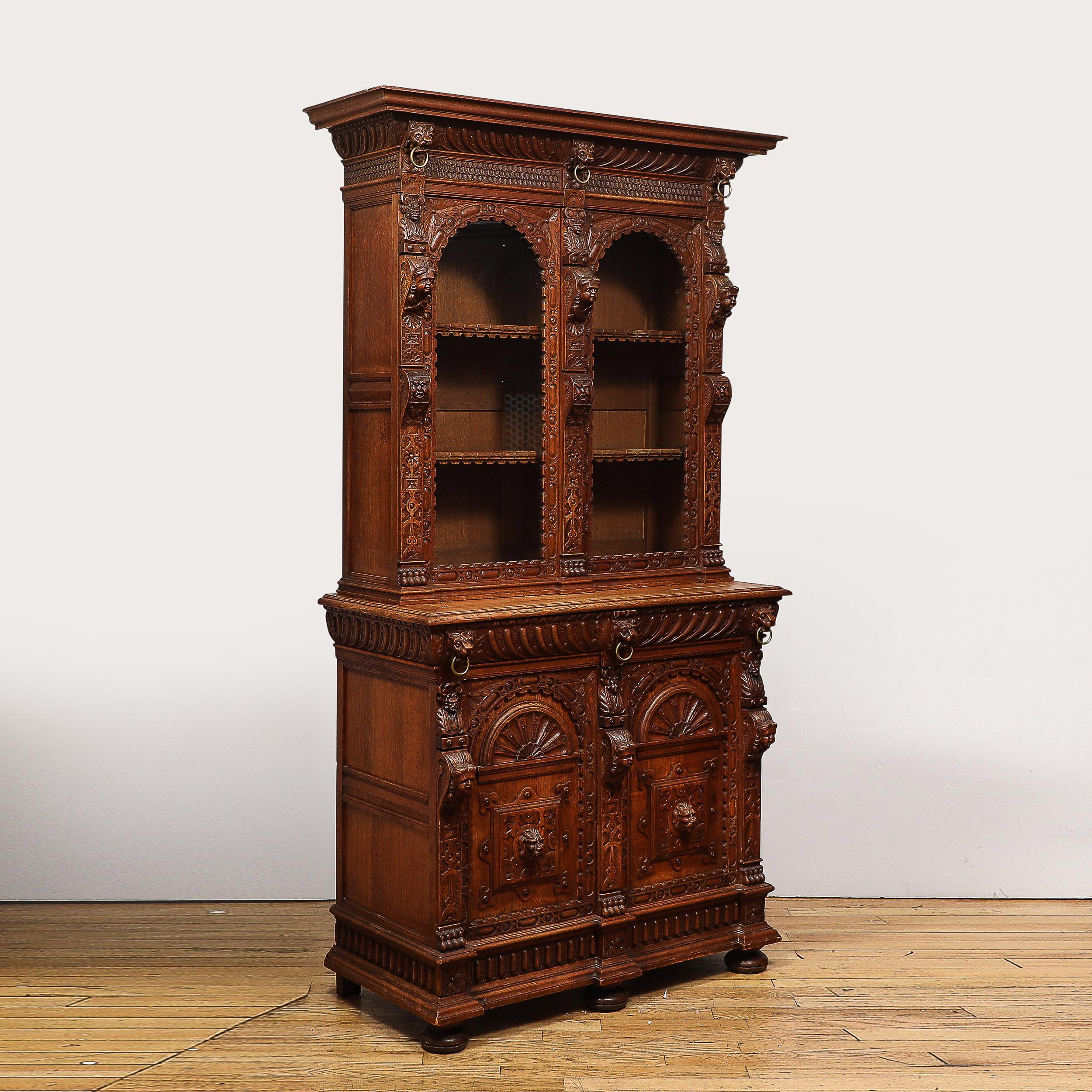 Antique Jacobean Carved Oak  Cabinet For Sale 2
