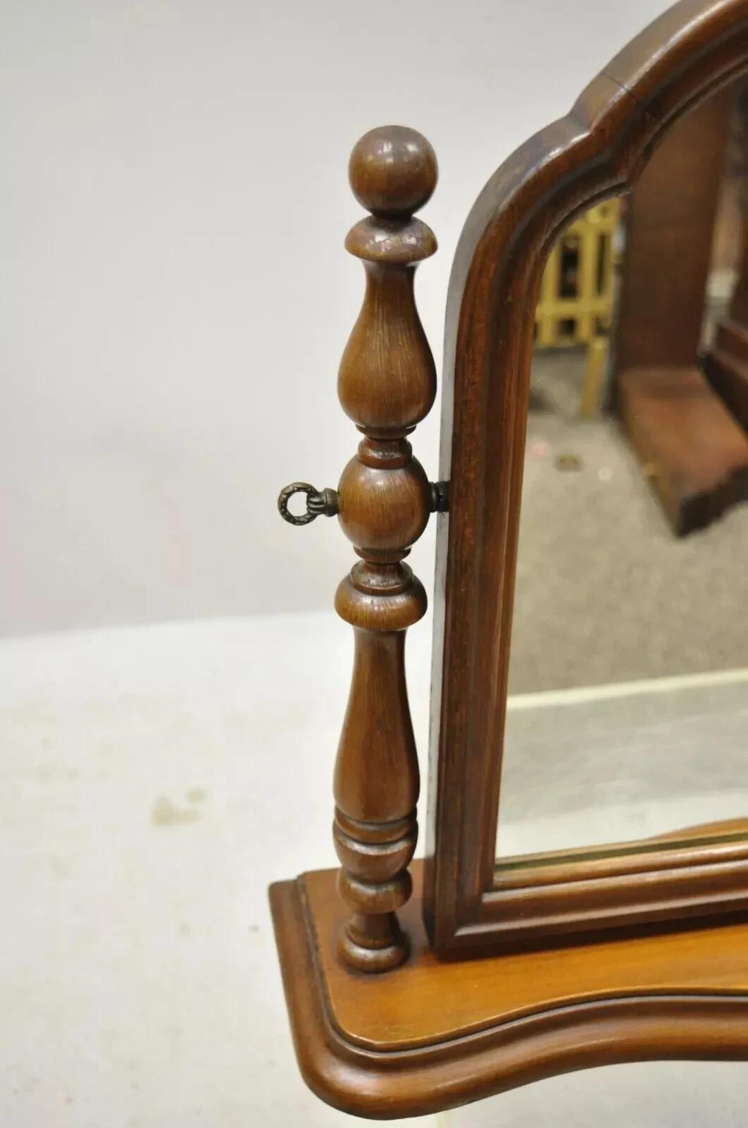 20th Century Antique Jacobean Depression Era Walnut Vanity Dresser Pivoting Shaving Mirror For Sale