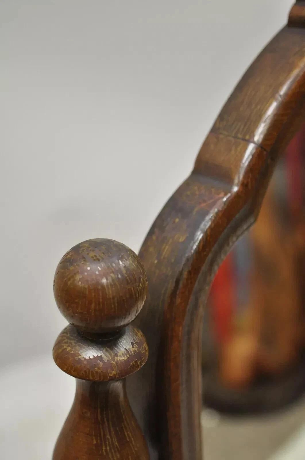 Antique Jacobean Depression Era Walnut Vanity Dresser Pivoting Shaving Mirror For Sale 2