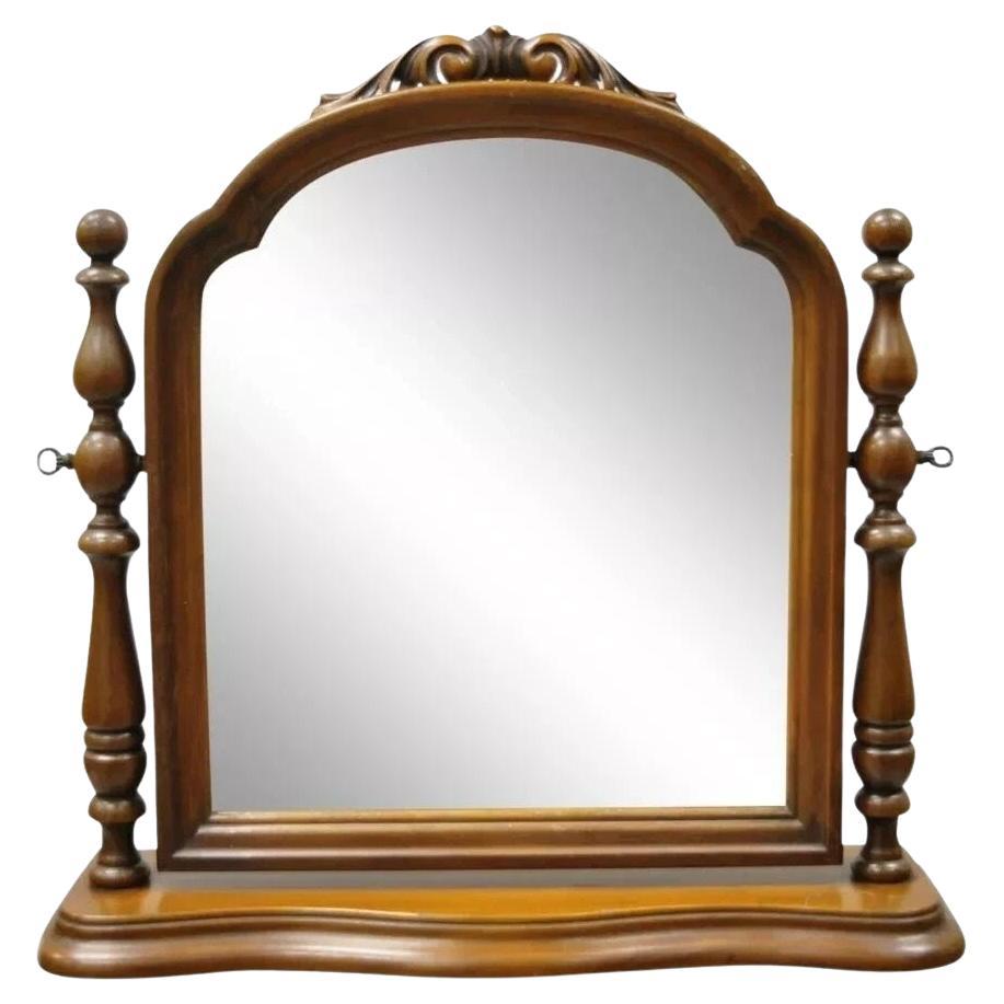 Antique Jacobean Depression Era Walnut Vanity Dresser Pivoting Shaving Mirror For Sale