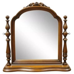 Antique Jacobean Depression Era Walnut Vanity Dresser Pivoting Shaving Mirror