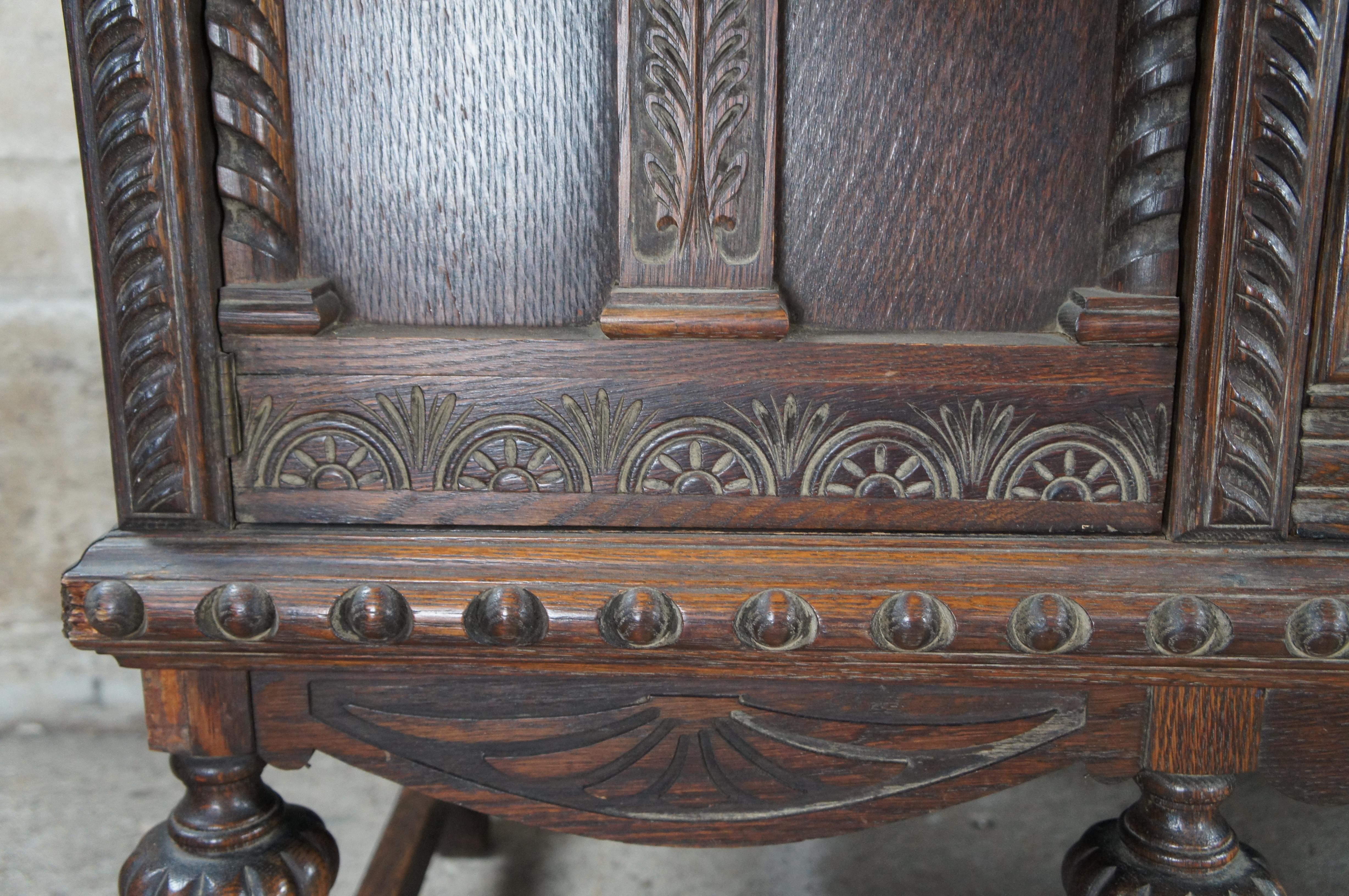 Antique Jacobean English Revival Carved Oak Buffet Sideboard Server Credenza For Sale 6