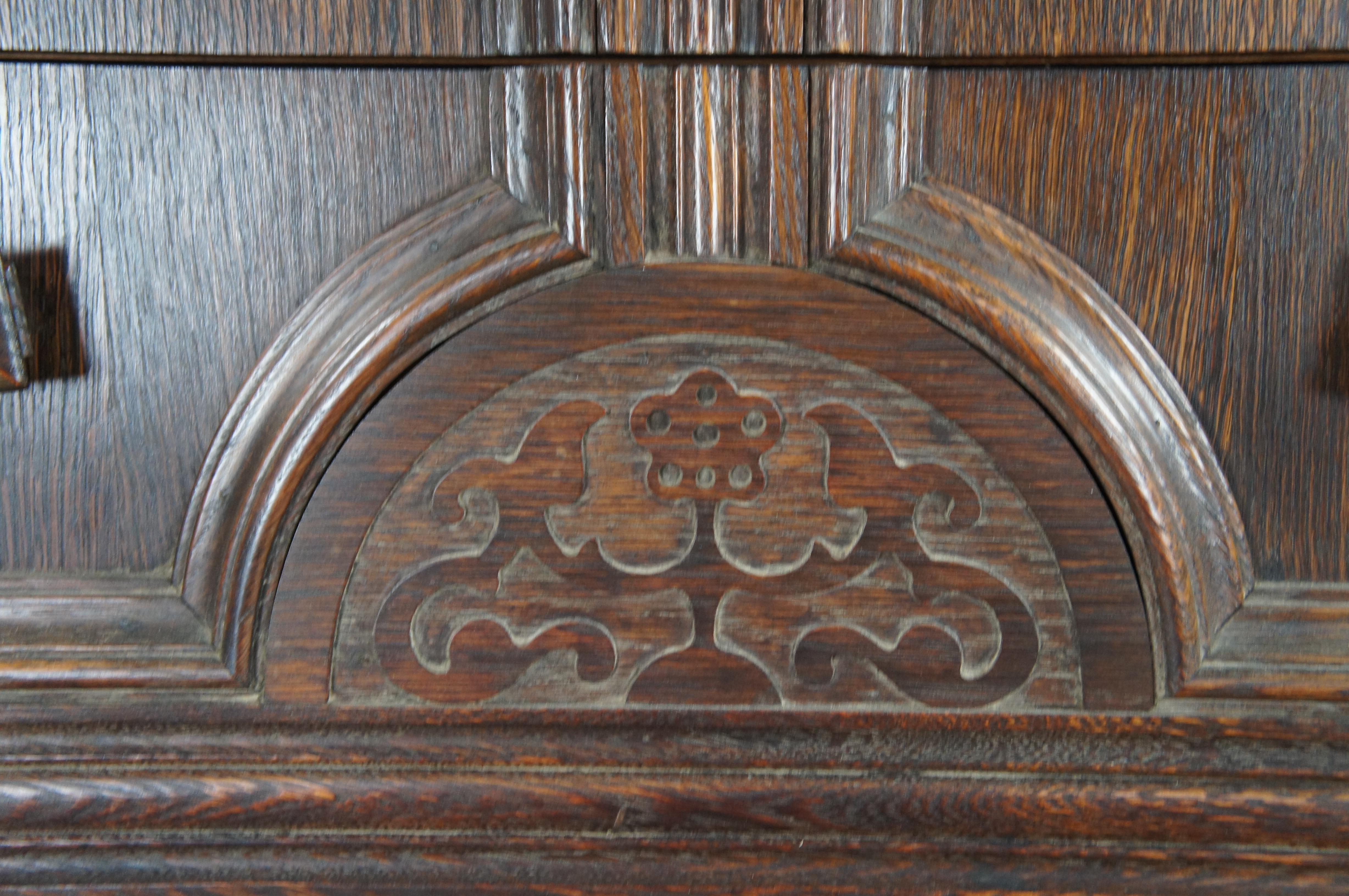 Antique Jacobean English Revival Carved Oak Buffet Sideboard Server Credenza 4