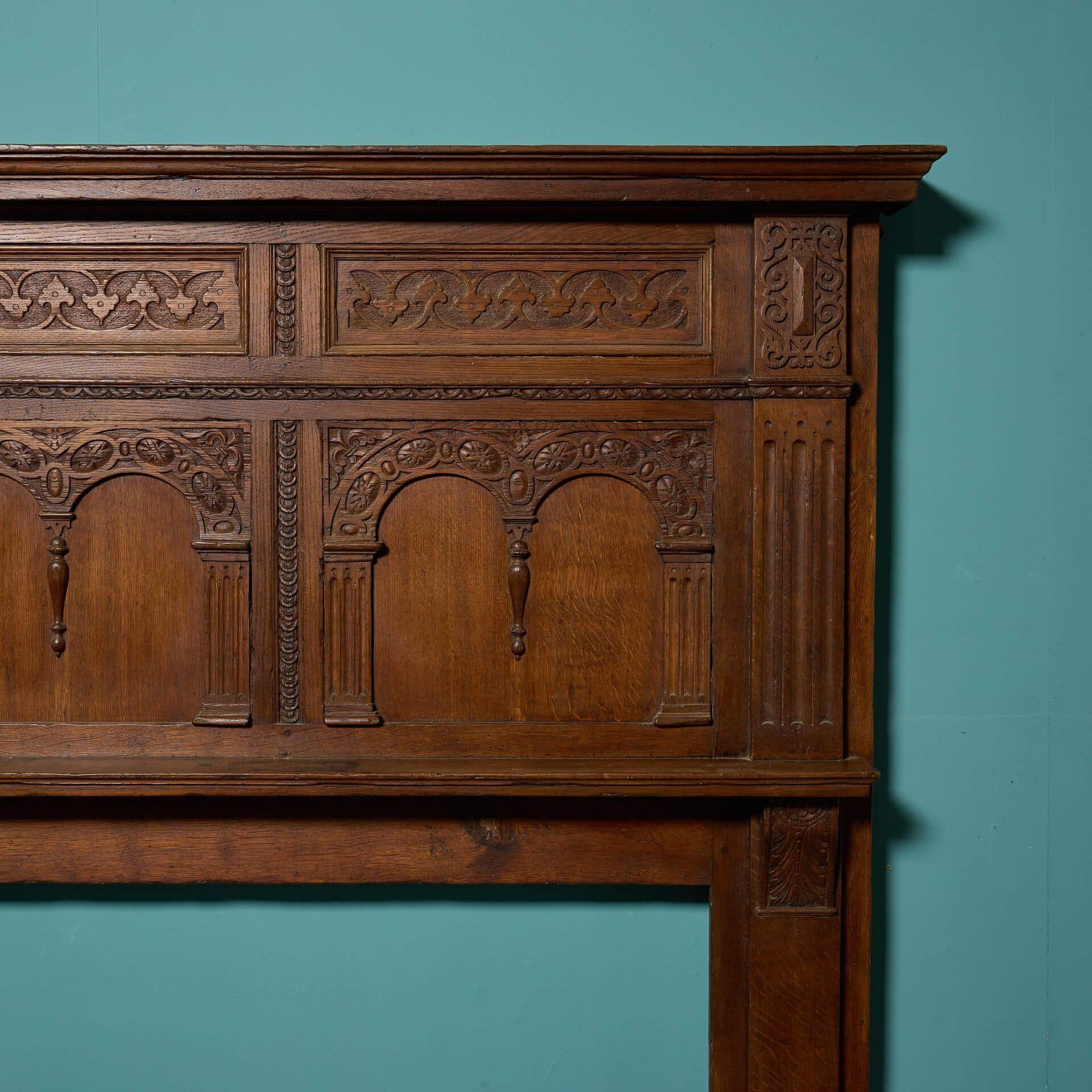 Antique English Jacobean Style Fire Surround In Fair Condition For Sale In Wormelow, Herefordshire