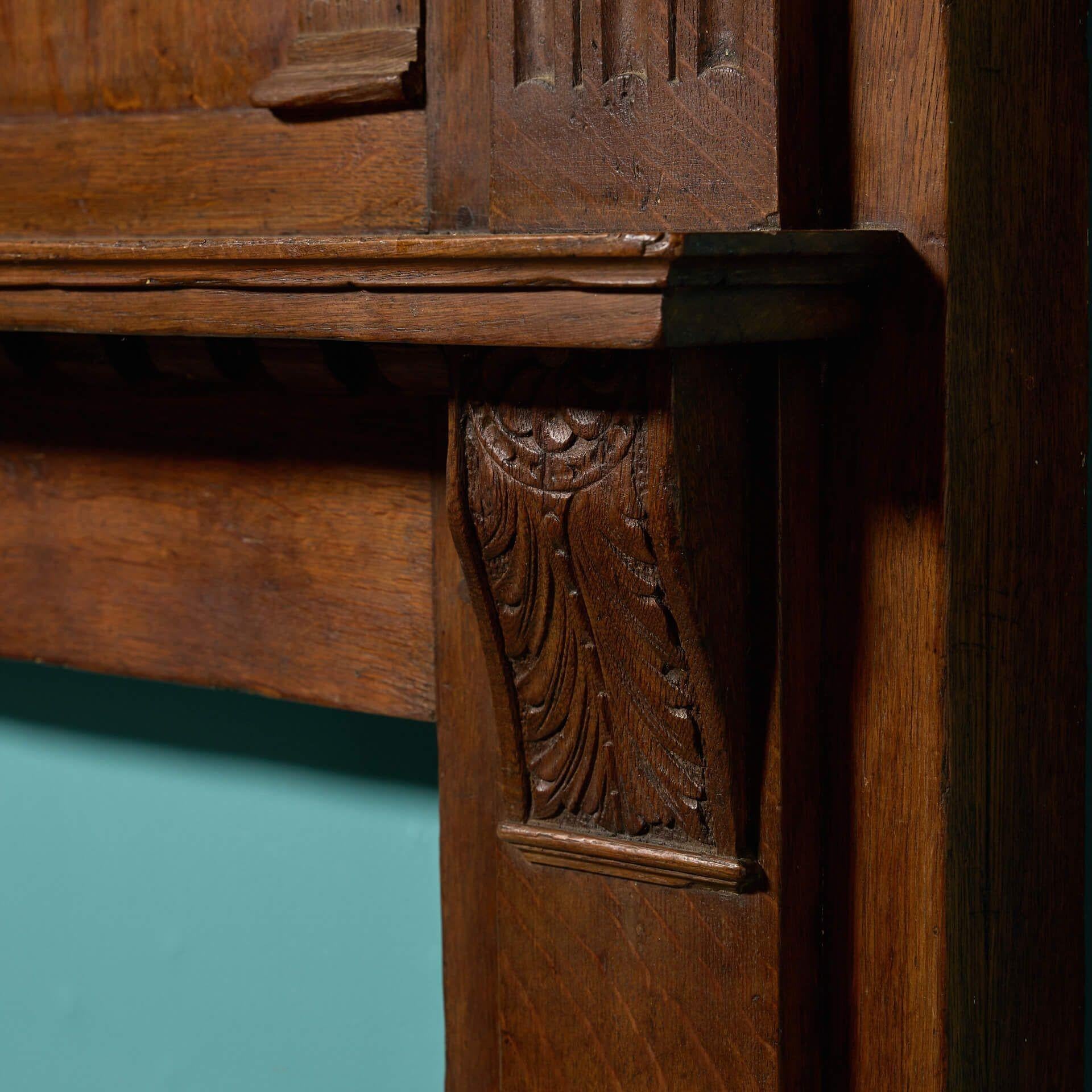 Oak Antique English Jacobean Style Fire Surround For Sale