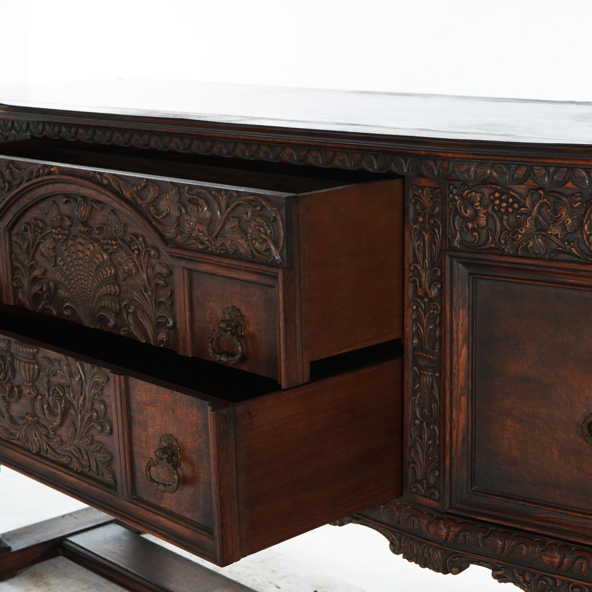 Antique Jacobean Foliate Carved Oak & Walnut Sideboard C1900 For Sale 6